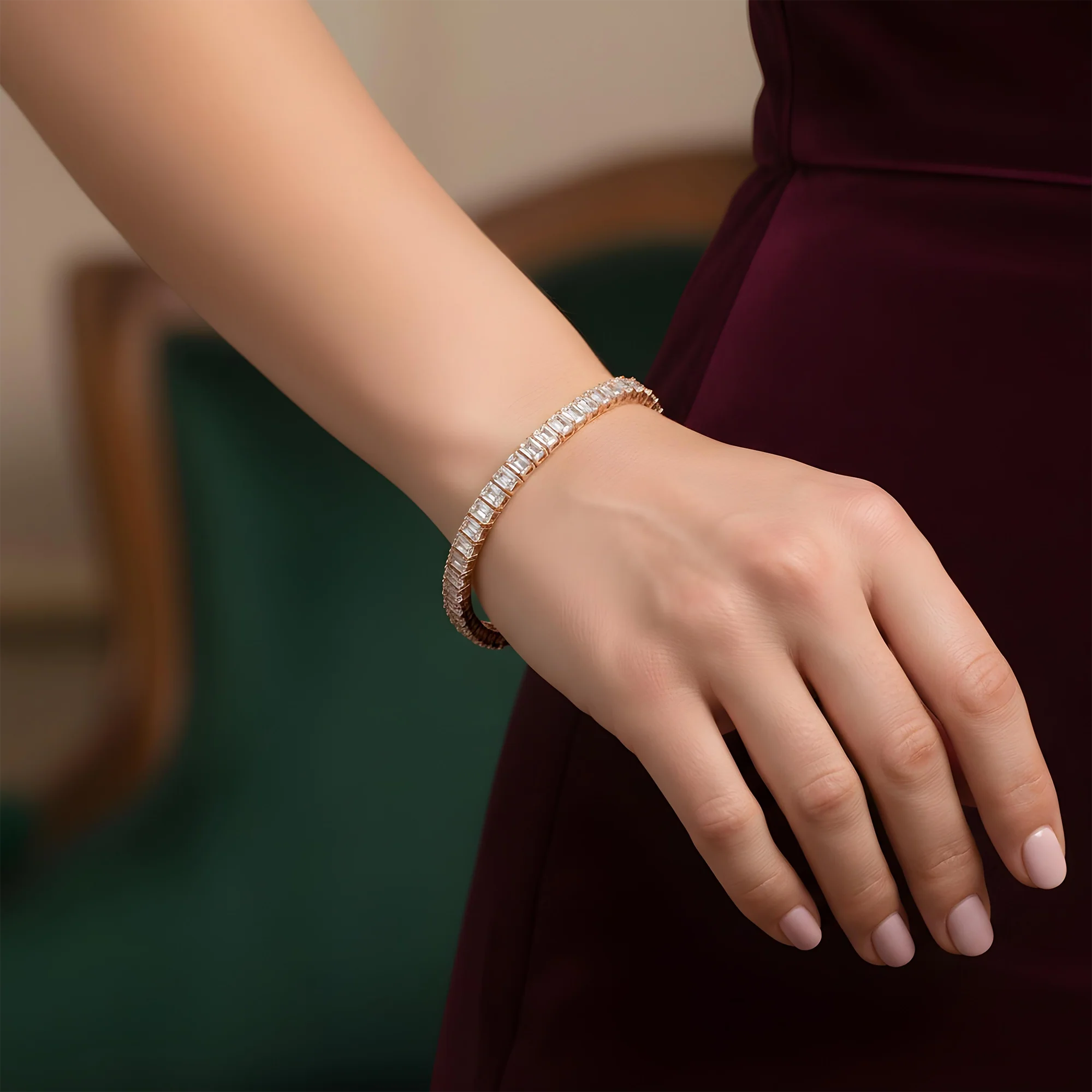 14K White Gold Emerald Cut Diamond Tennis Bracelet 11.83ct - Image 7