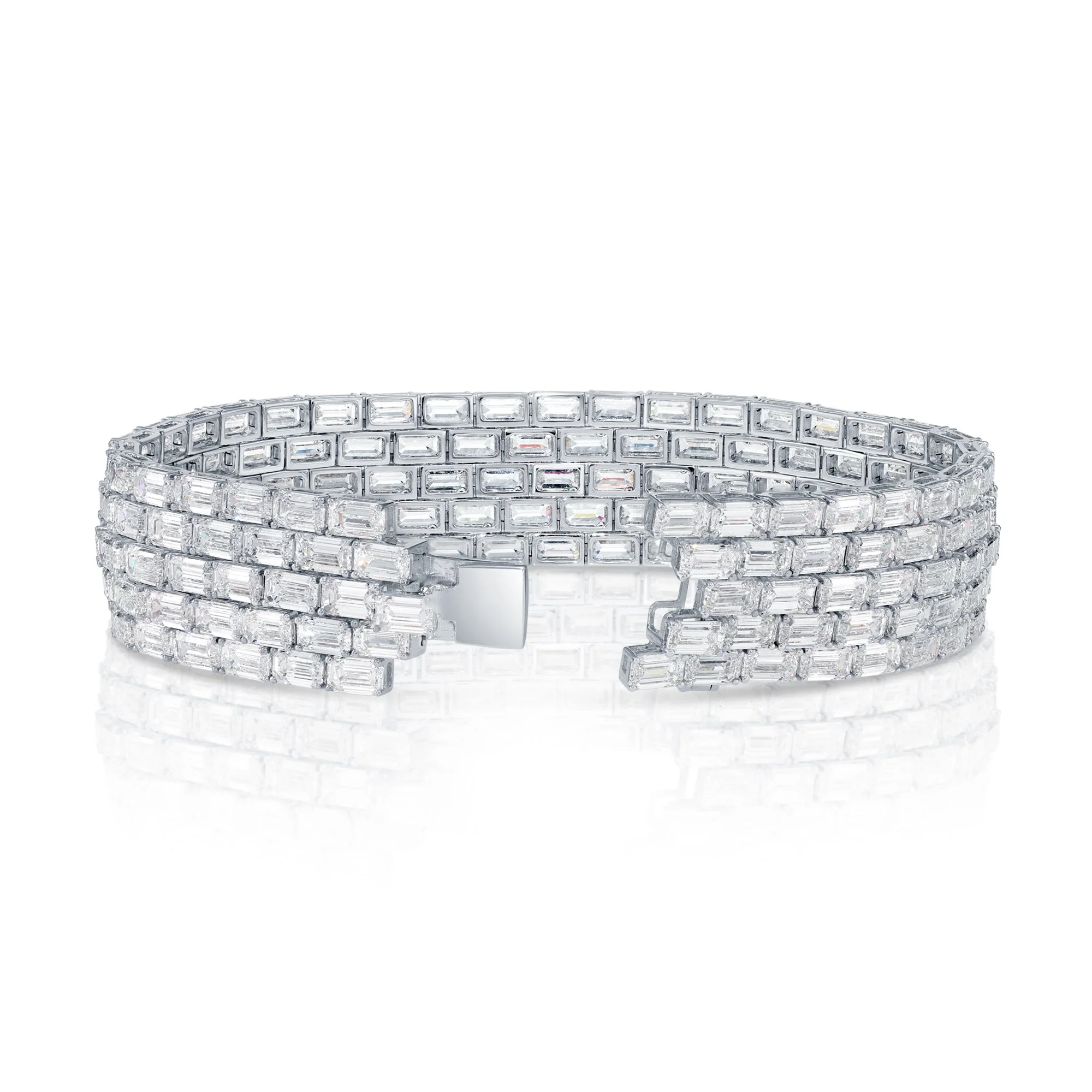 14K White Gold Emerald Cut Diamond Bracelet 55.04ctw - Image 3