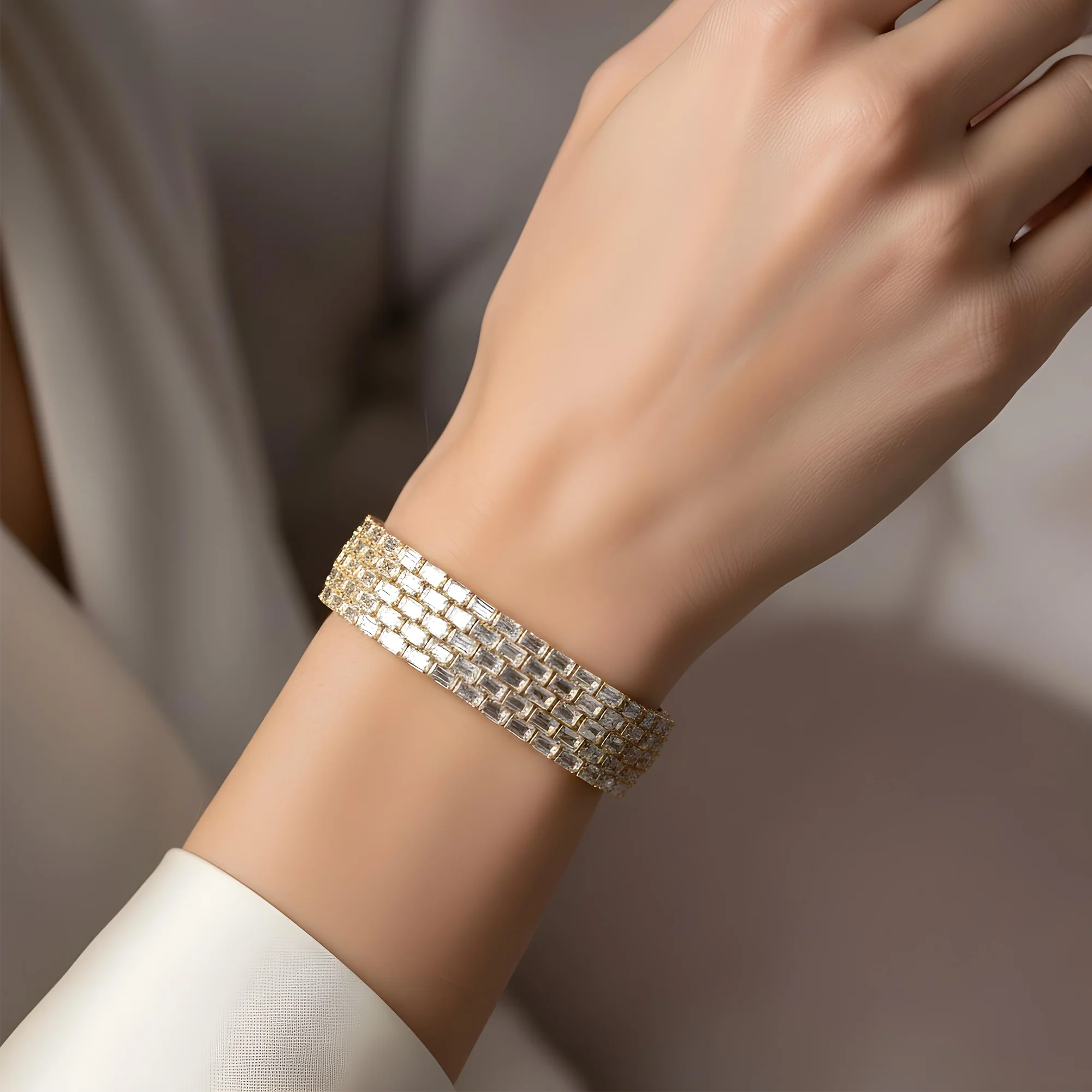 14K White Gold Emerald Cut Diamond Bracelet 55.04ctw - Image 5