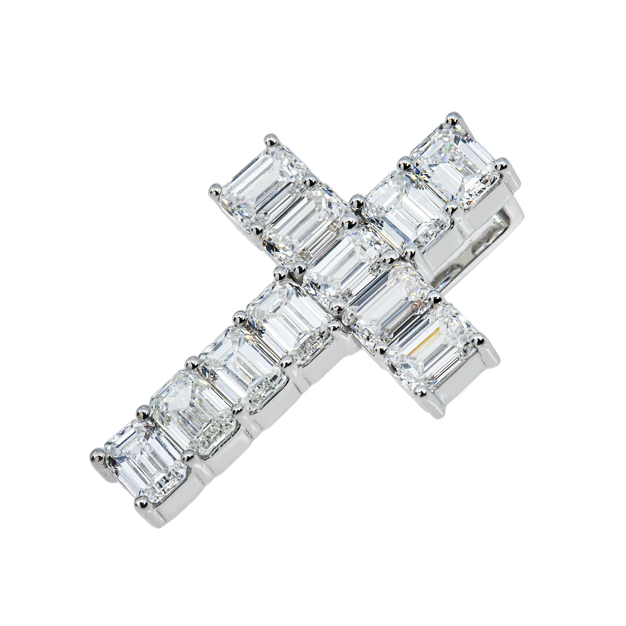 (RESTOCKED) 14K White Gold Emerald Cut Diamond Cross Pendant 2.50ct *Best Seller - Image 5