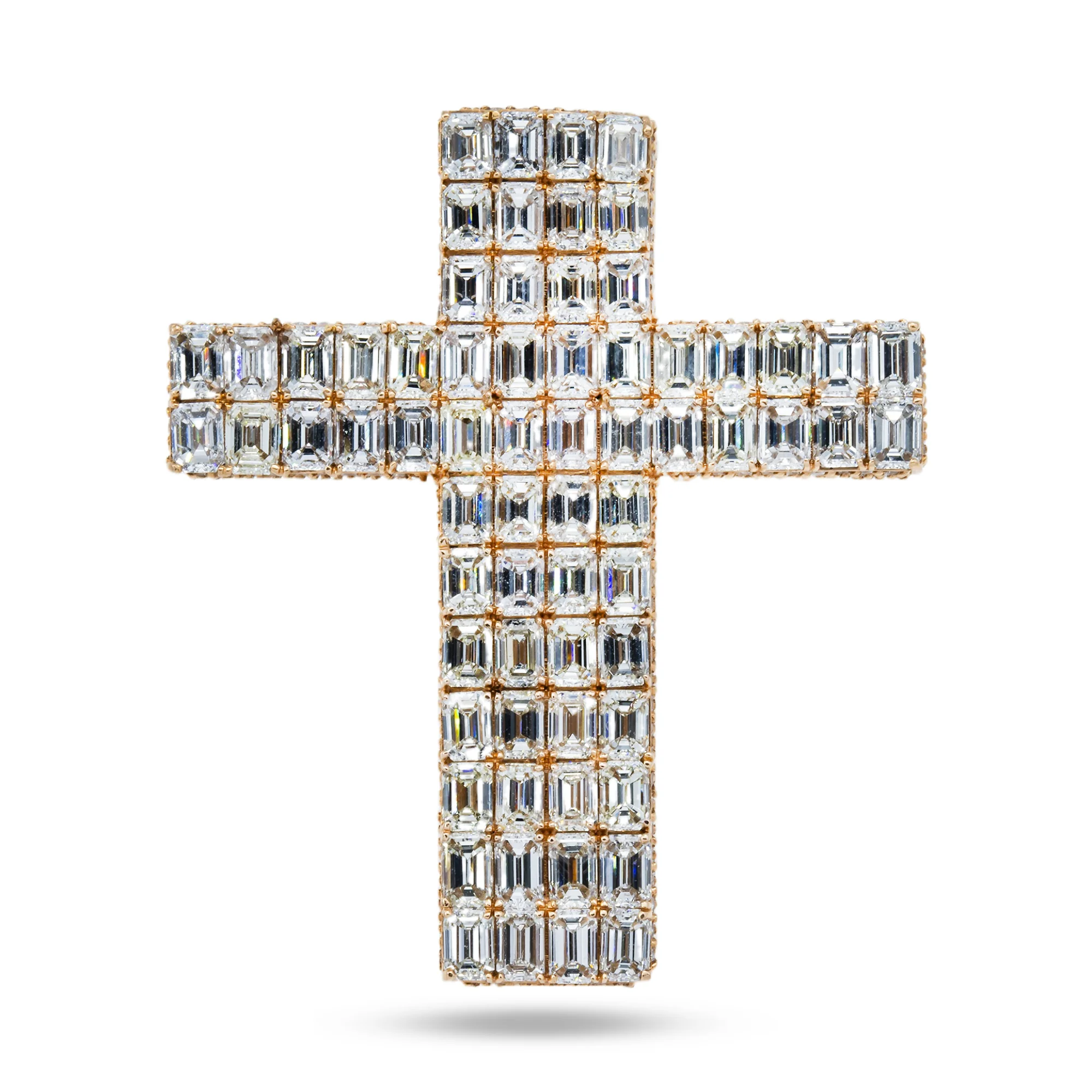 14K White Gold Emerald Cut Diamond Cross Pendant 27.97ct - Image 4