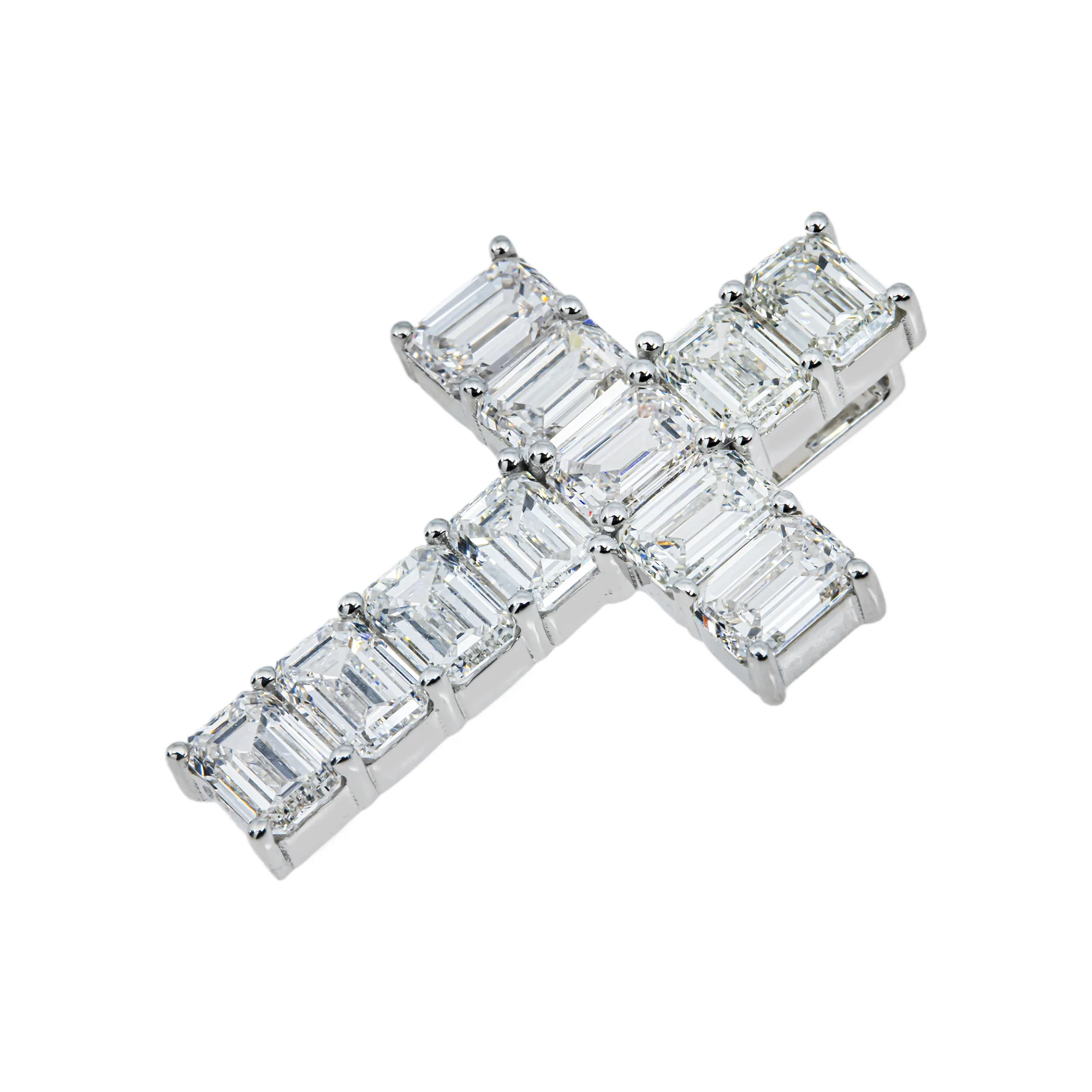 14K White Gold Emerald Cut Diamond Cross Pendant 5.51ct - Image 5