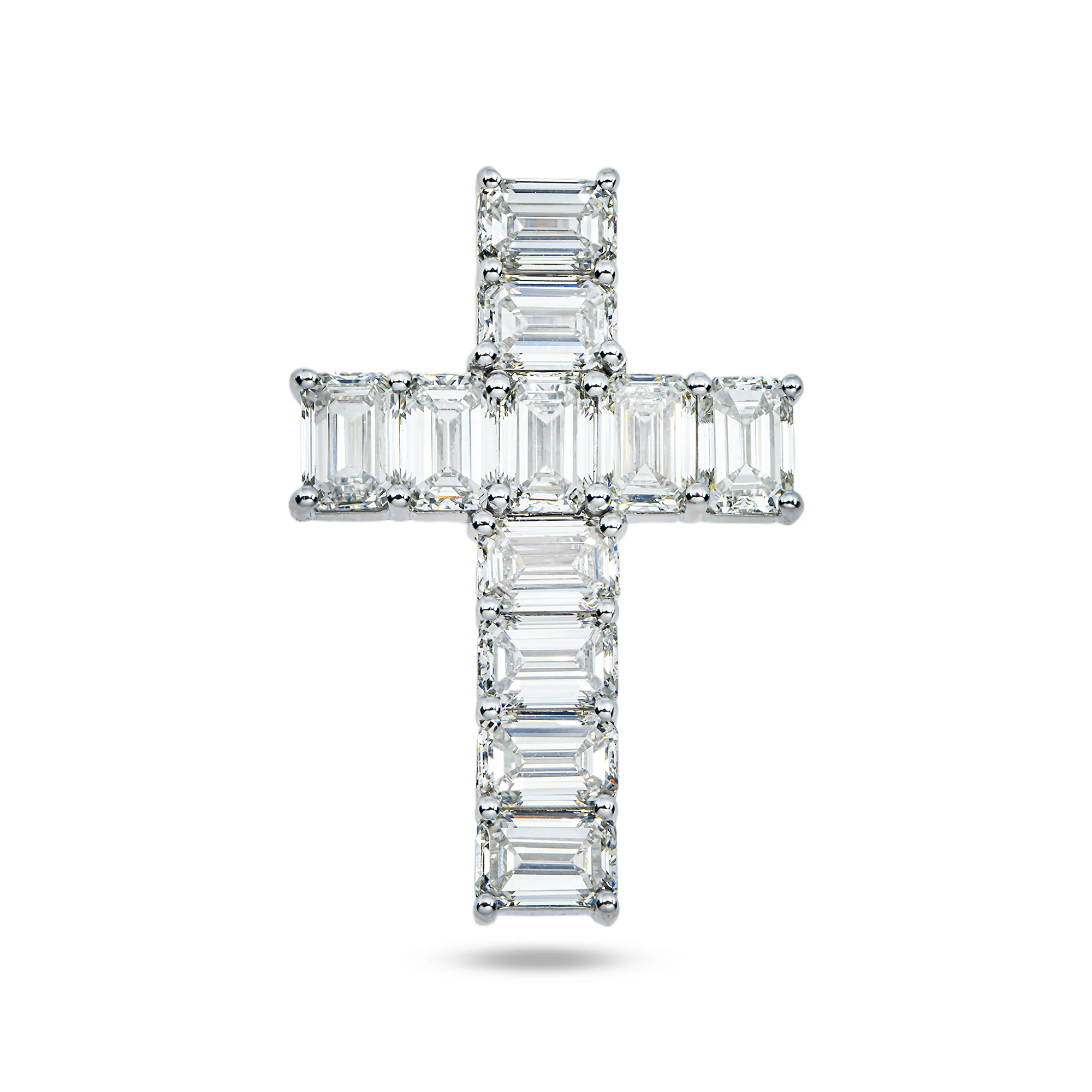 14K White Gold Emerald Cut Diamond Cross Pendant 8.0ct
