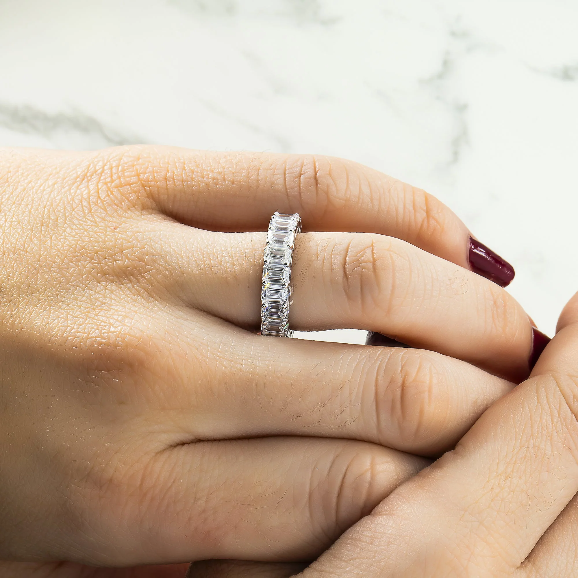 14K White Gold Emerald Cut Diamond Eternity Ring 6.29ct (size 5.75) - Image 2