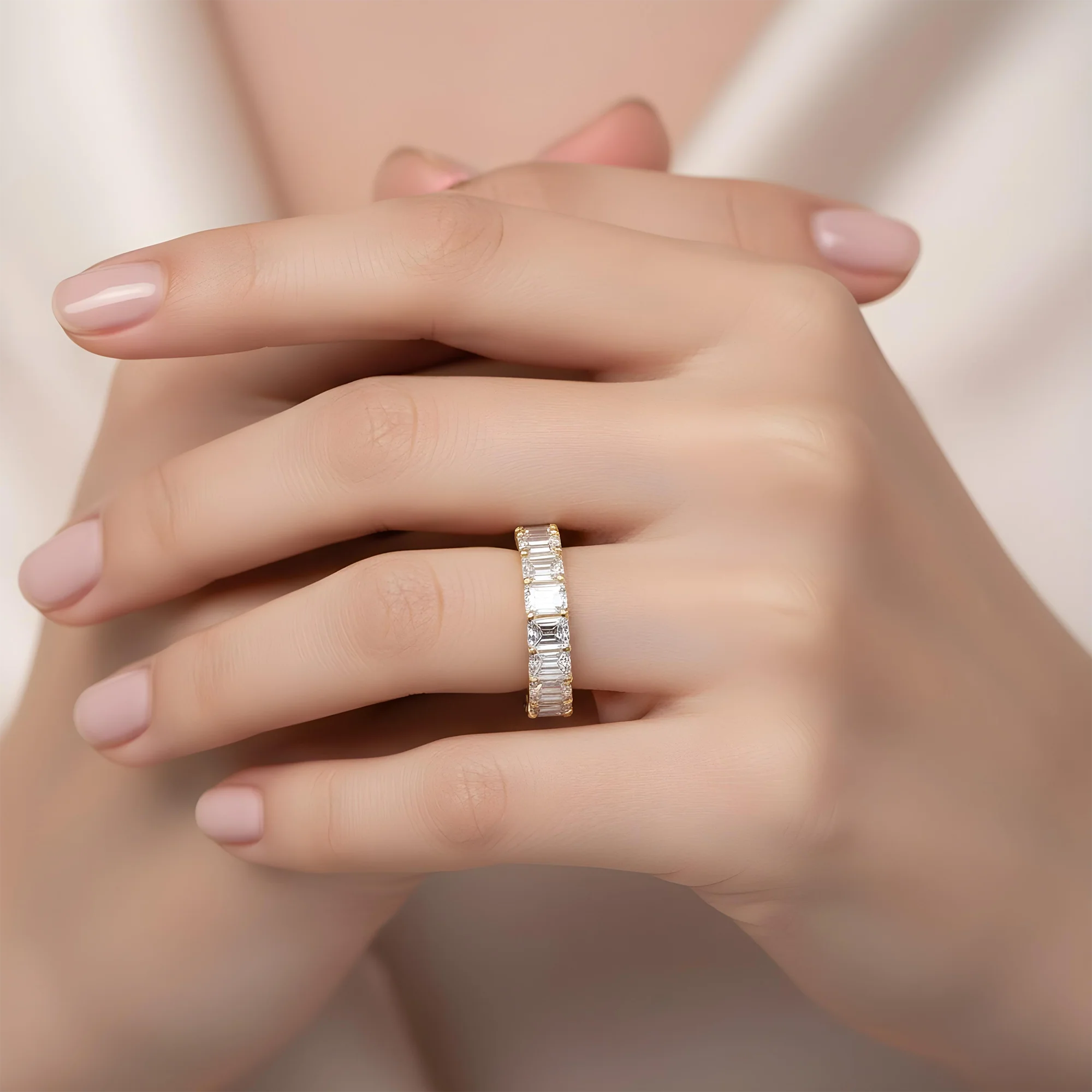 14K White Gold Emerald Cut Diamond Eternity Ring 6.29ct (size 5.75) - Image 6