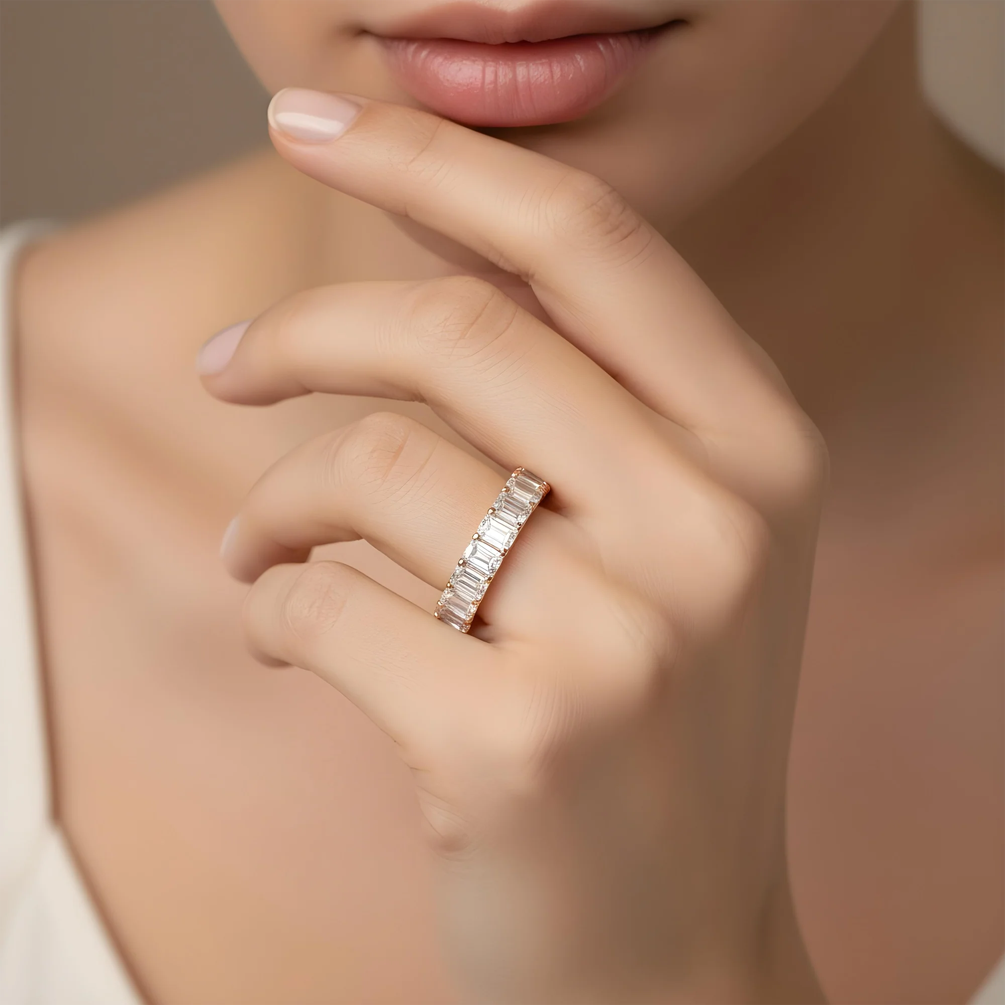 14K White Gold Emerald Cut Diamond Eternity Ring 6.29ct (size 5.75) - Image 8
