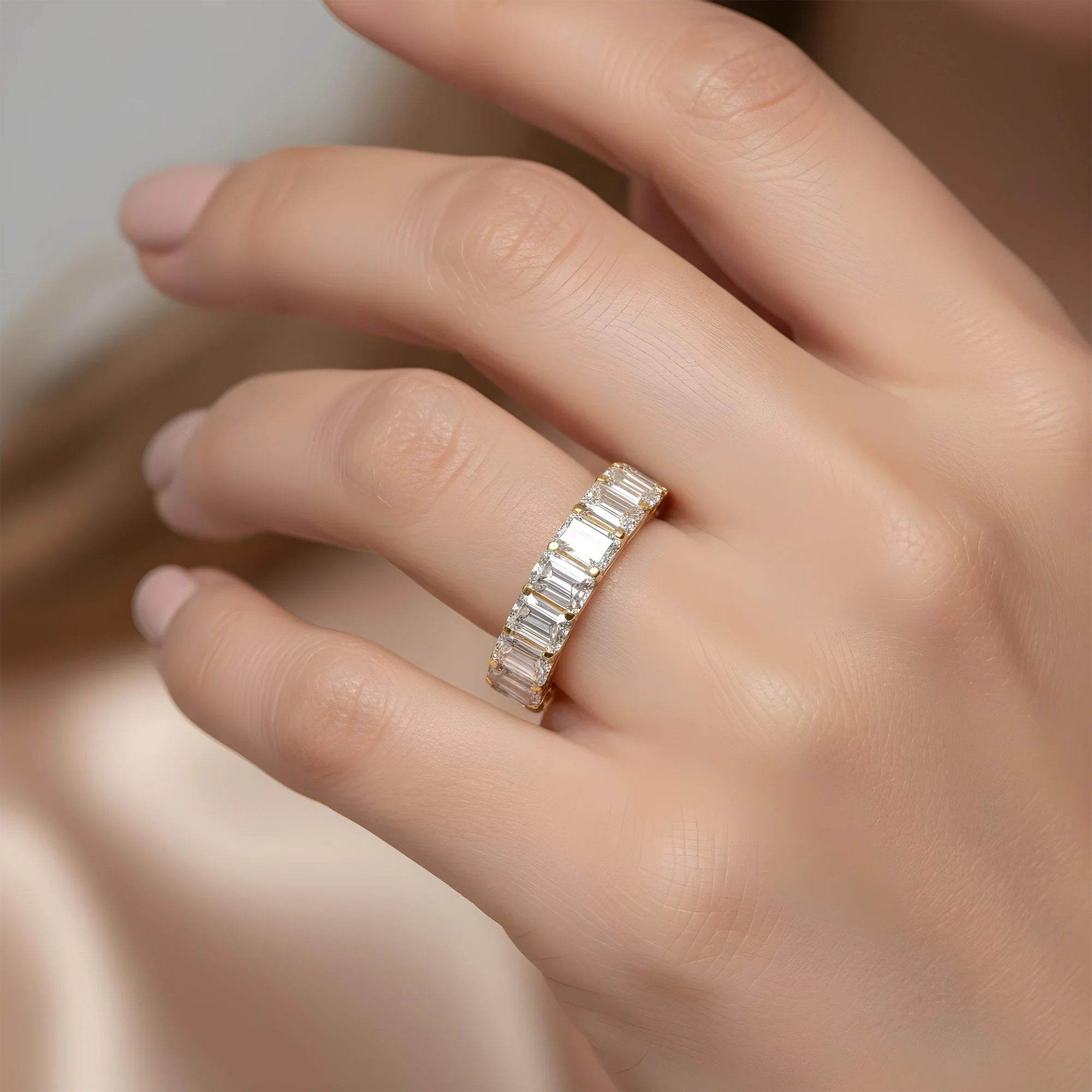 14K White Gold Emerald Cut Diamond Eternity Ring 8.36ct (size 6-8) - Image 6