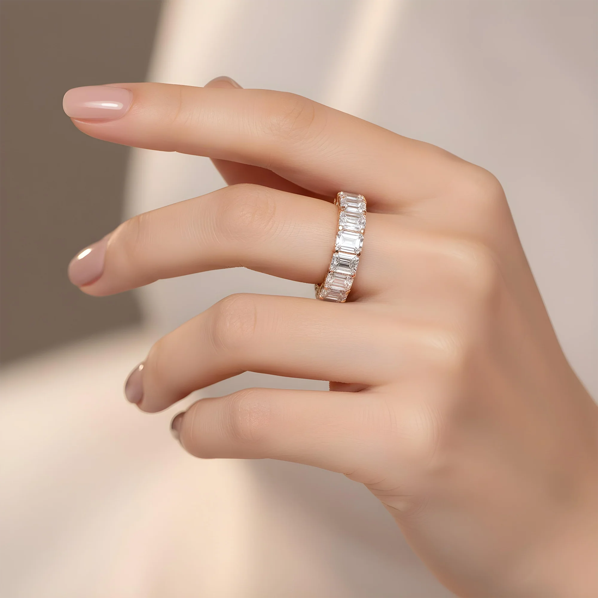 14K White Gold Emerald Cut Diamond Eternity Ring 8.36ct (size 6-8) - Image 8