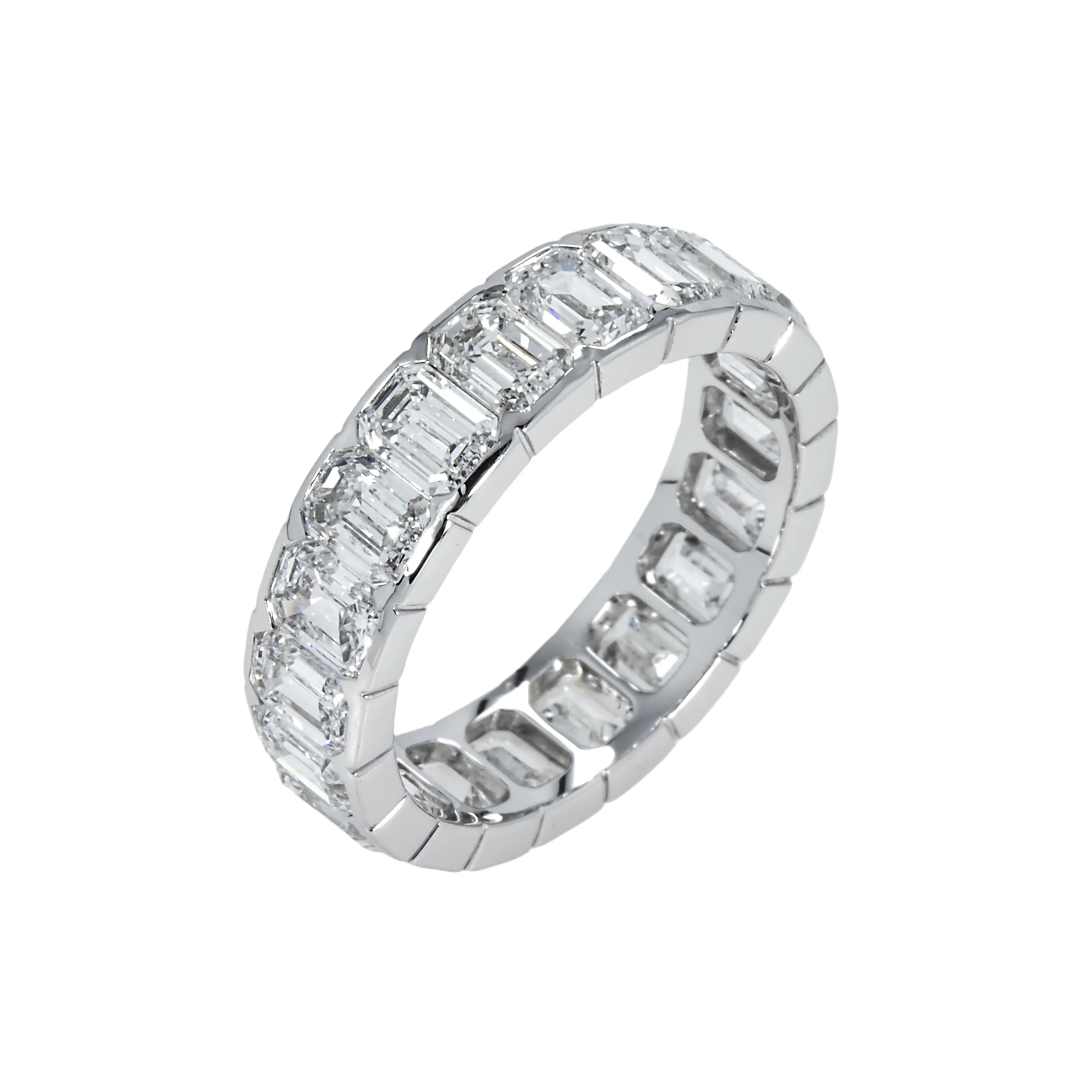 14K White Gold Bezel Set Emerald Diamond Eternity Ring 4.90ct (size 5.75) - Image 3