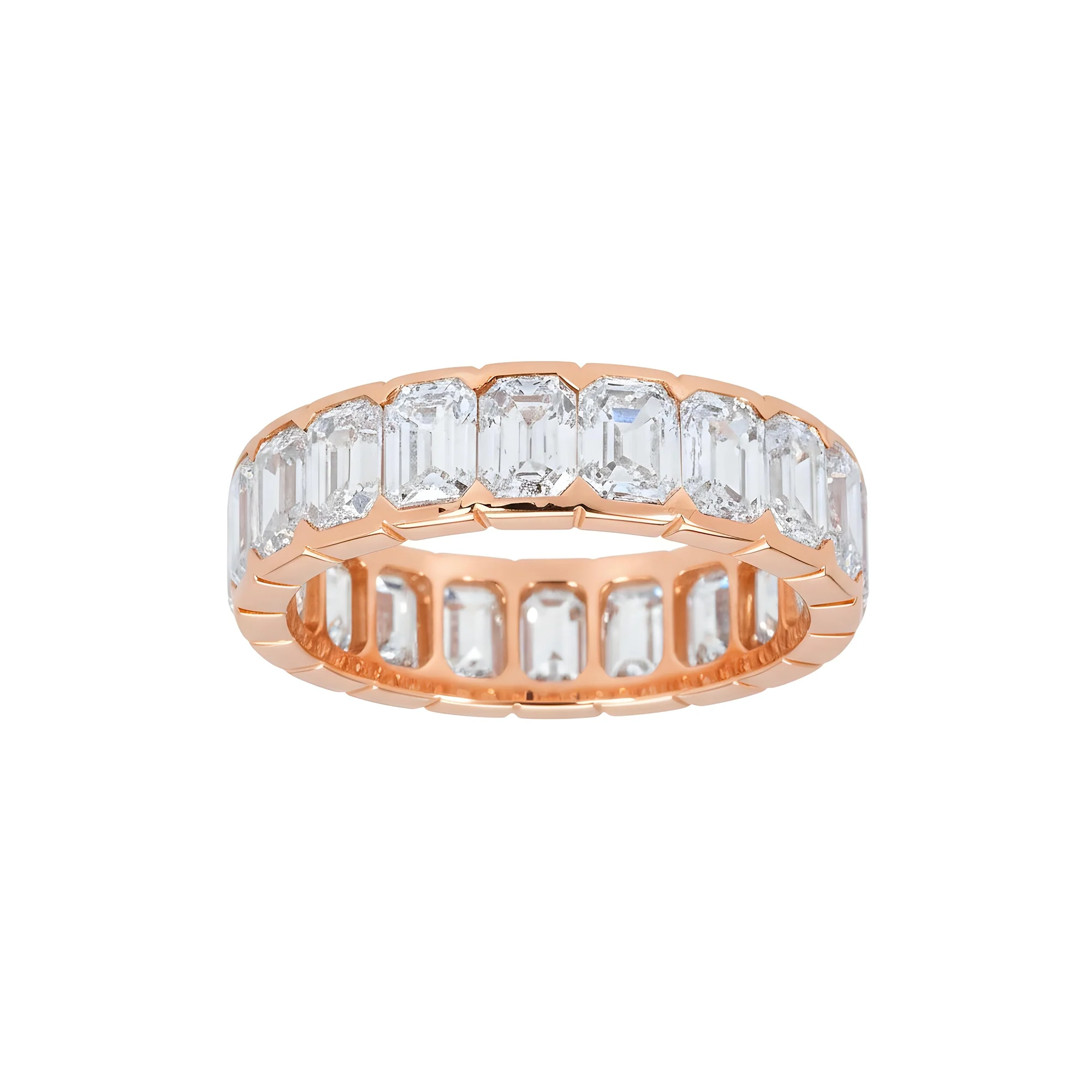 14K White Gold Bezel Set Emerald Diamond Eternity Ring 4.90ct (size 5.75) - Image 7