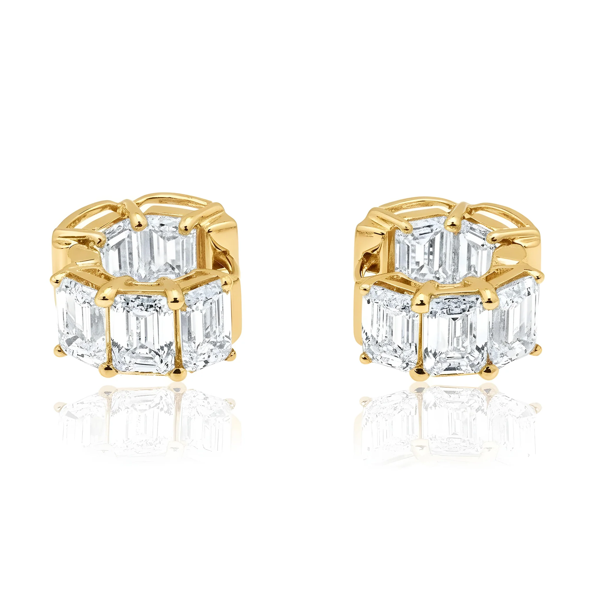 14K White Gold Emerald Cut Diamond Mini Hoops Earrings 10.0ctw - Image 4