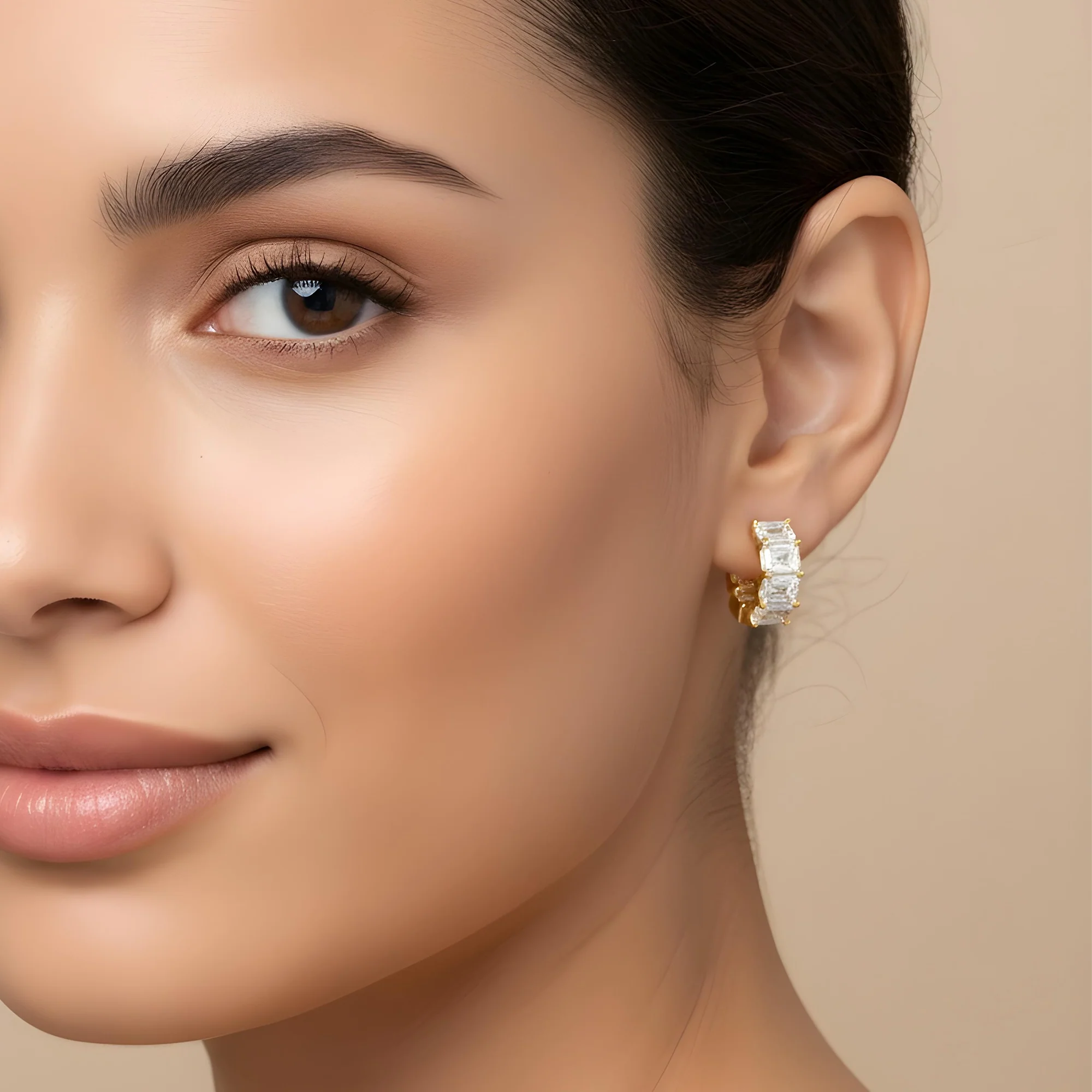 14K White Gold Emerald Cut Diamond Mini Hoops Earrings 10.0ctw - Image 5