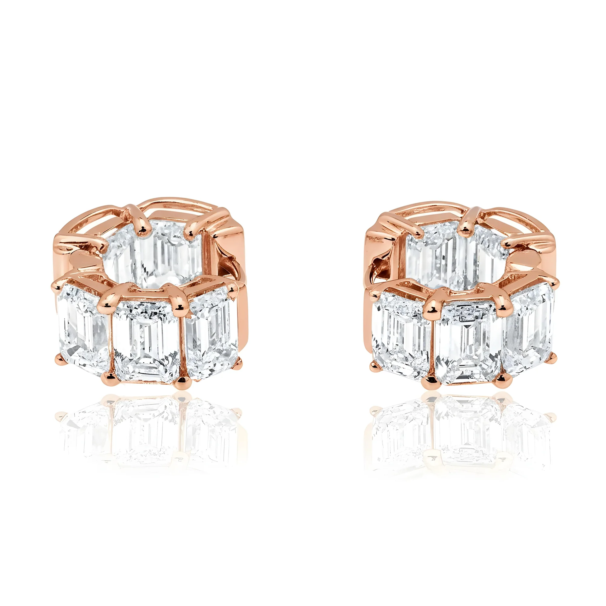 14K White Gold Emerald Cut Diamond Mini Hoops Earrings 10.0ctw - Image 6