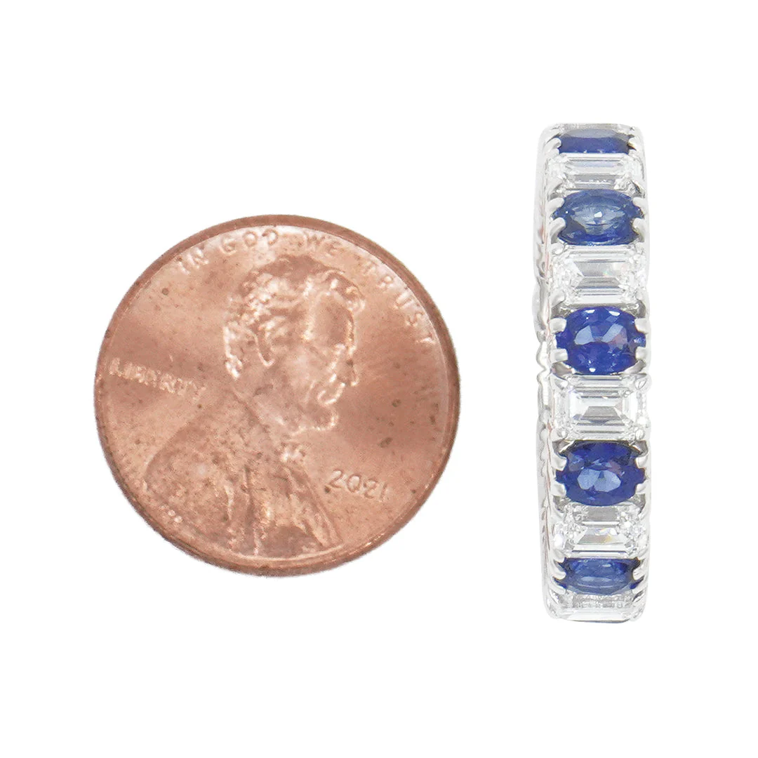 14K White Gold Emerald Cut Diamond & Oval Cut Sapphire Eternity Ring - Image 3