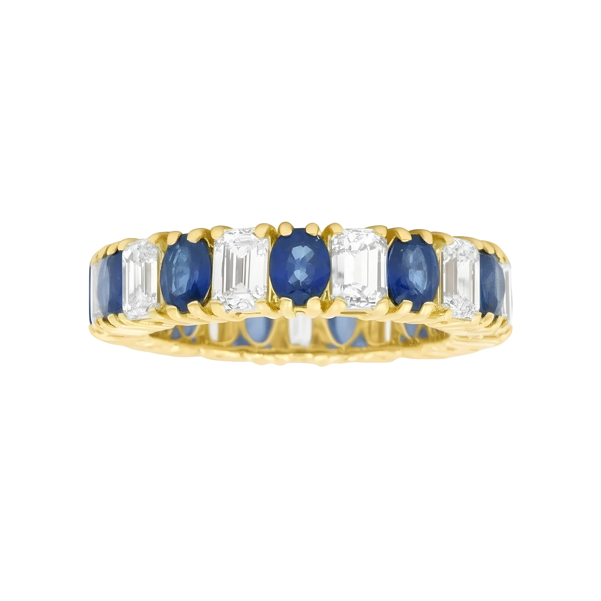 14K White Gold Emerald Cut Diamond & Oval Cut Sapphire Eternity Ring - Image 4
