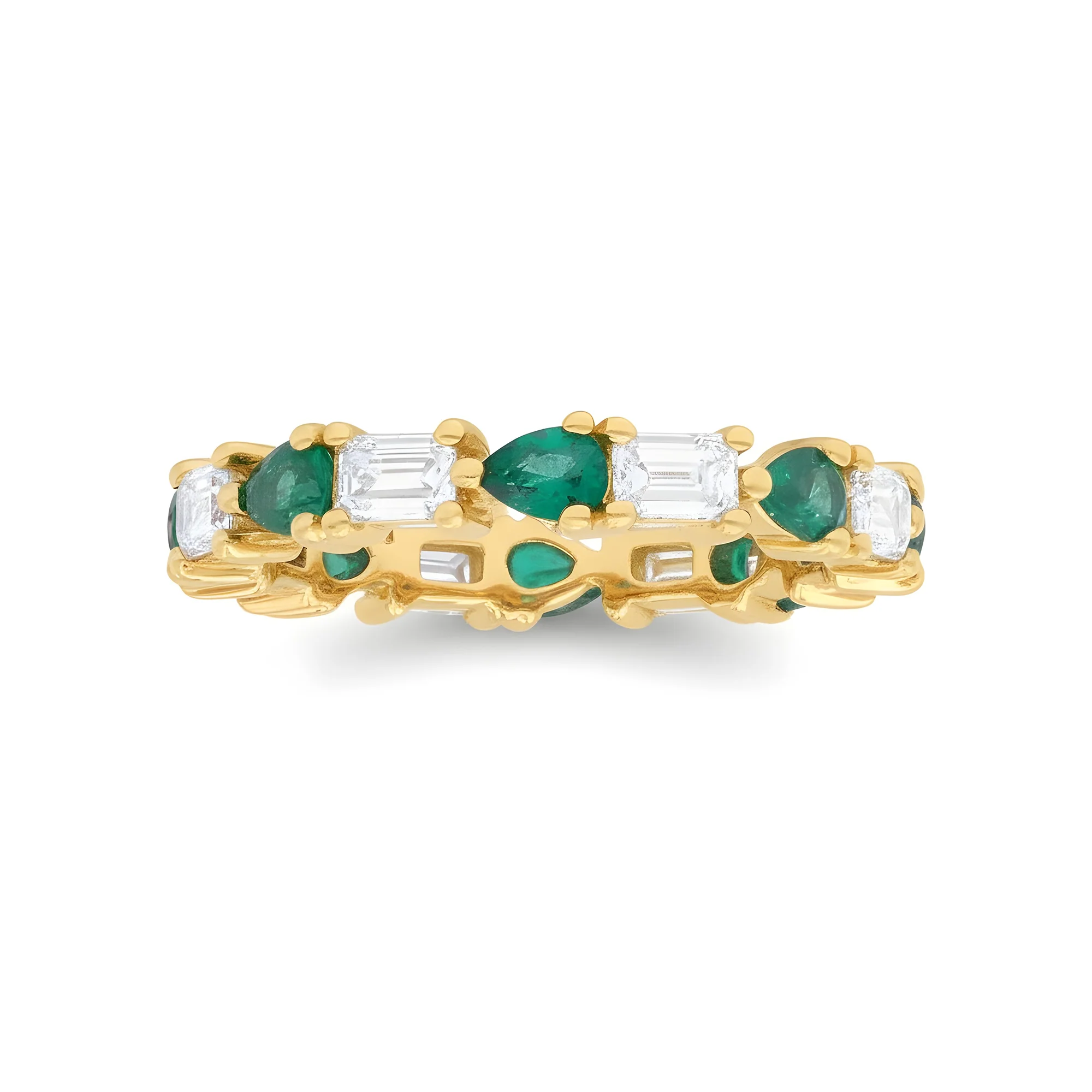 14K White Gold Emerald Cut Diamond & Pear Cut Emerald Eternity Ring - Image 4