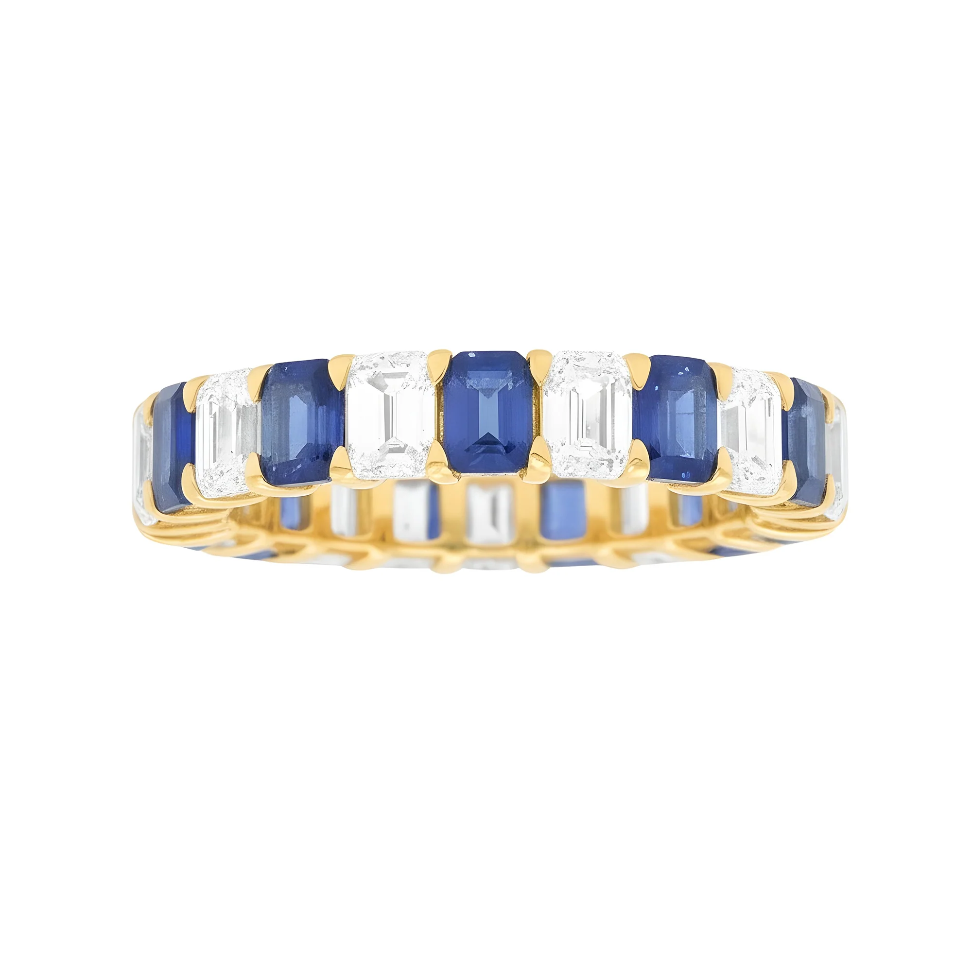 14K White Gold Emerald Cut Diamond & Sapphire Eternity Ring (size 7) - Image 4
