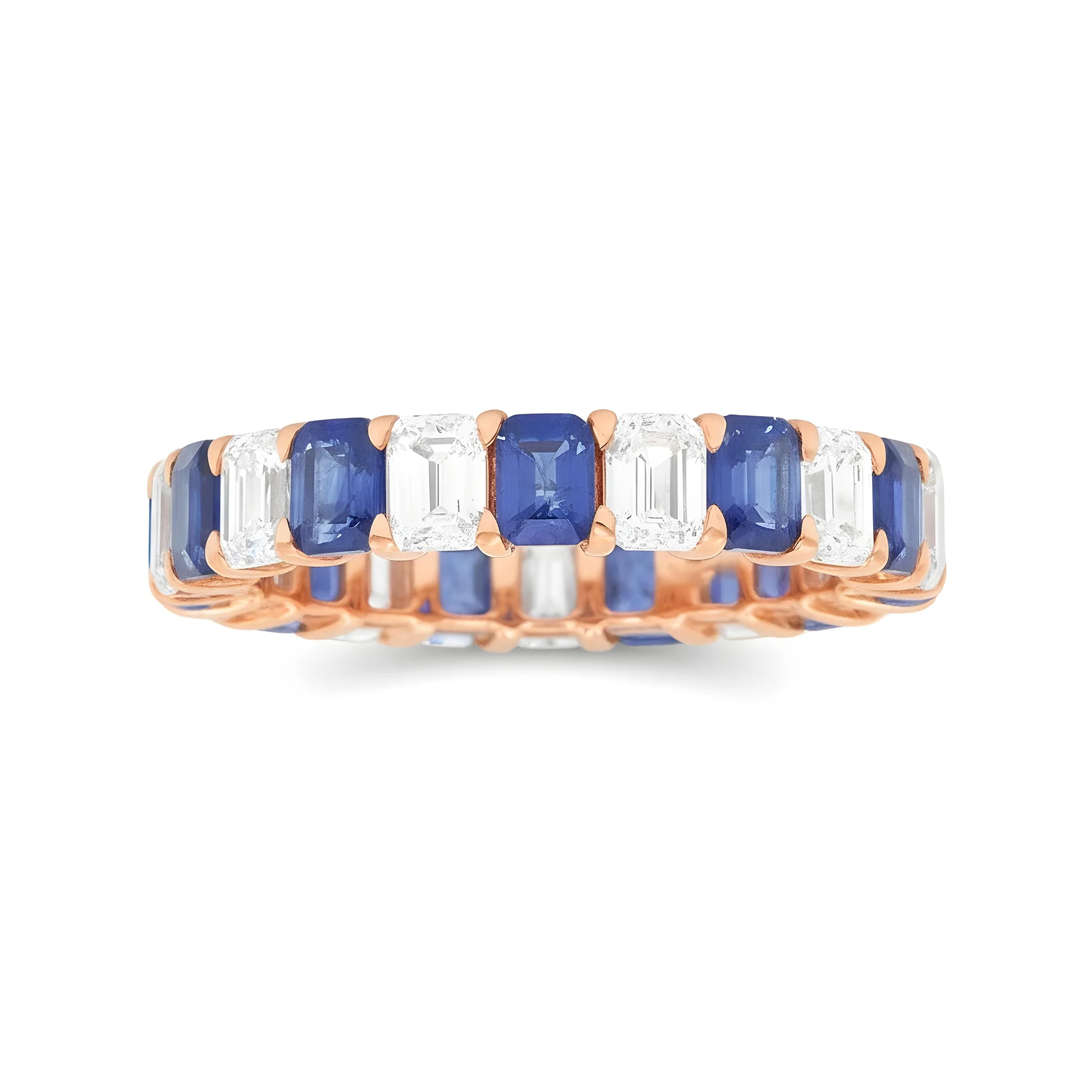 14K White Gold Emerald Cut Diamond & Sapphire Eternity Ring (size 7) - Image 6