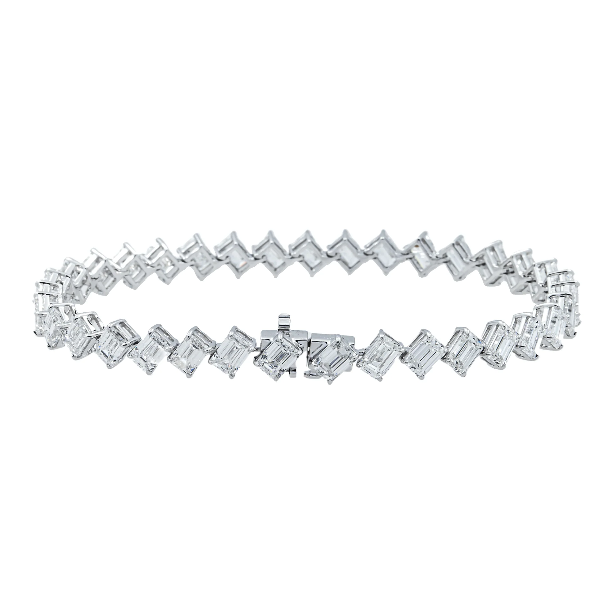 14K White Gold Emerald Cut Diamond Tennis Bracelet 14.39ct - Image 4