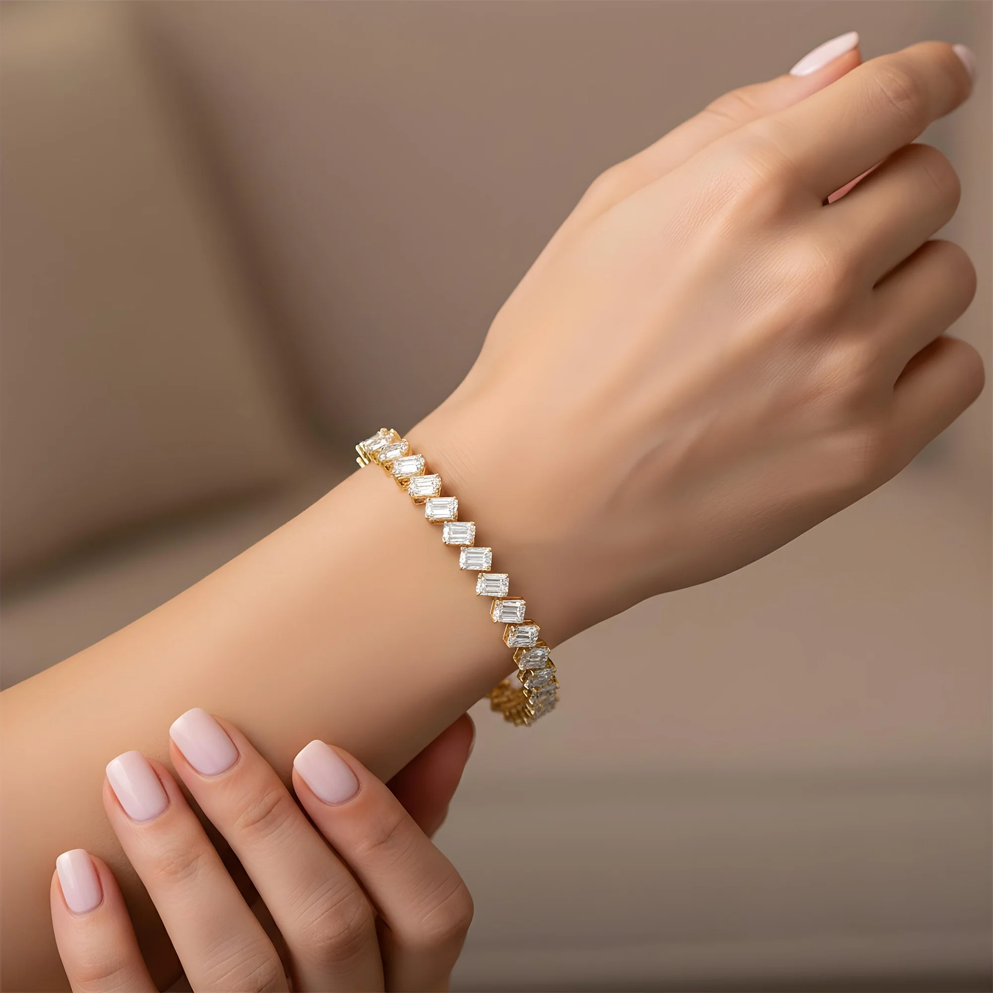 14K White Gold Emerald Cut Diamond Tennis Bracelet 14.39ct - Image 6