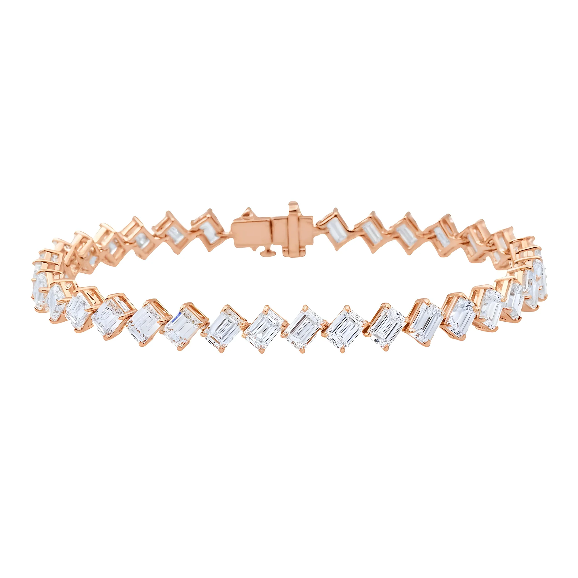 14K White Gold Emerald Cut Diamond Tennis Bracelet 14.39ct - Image 7