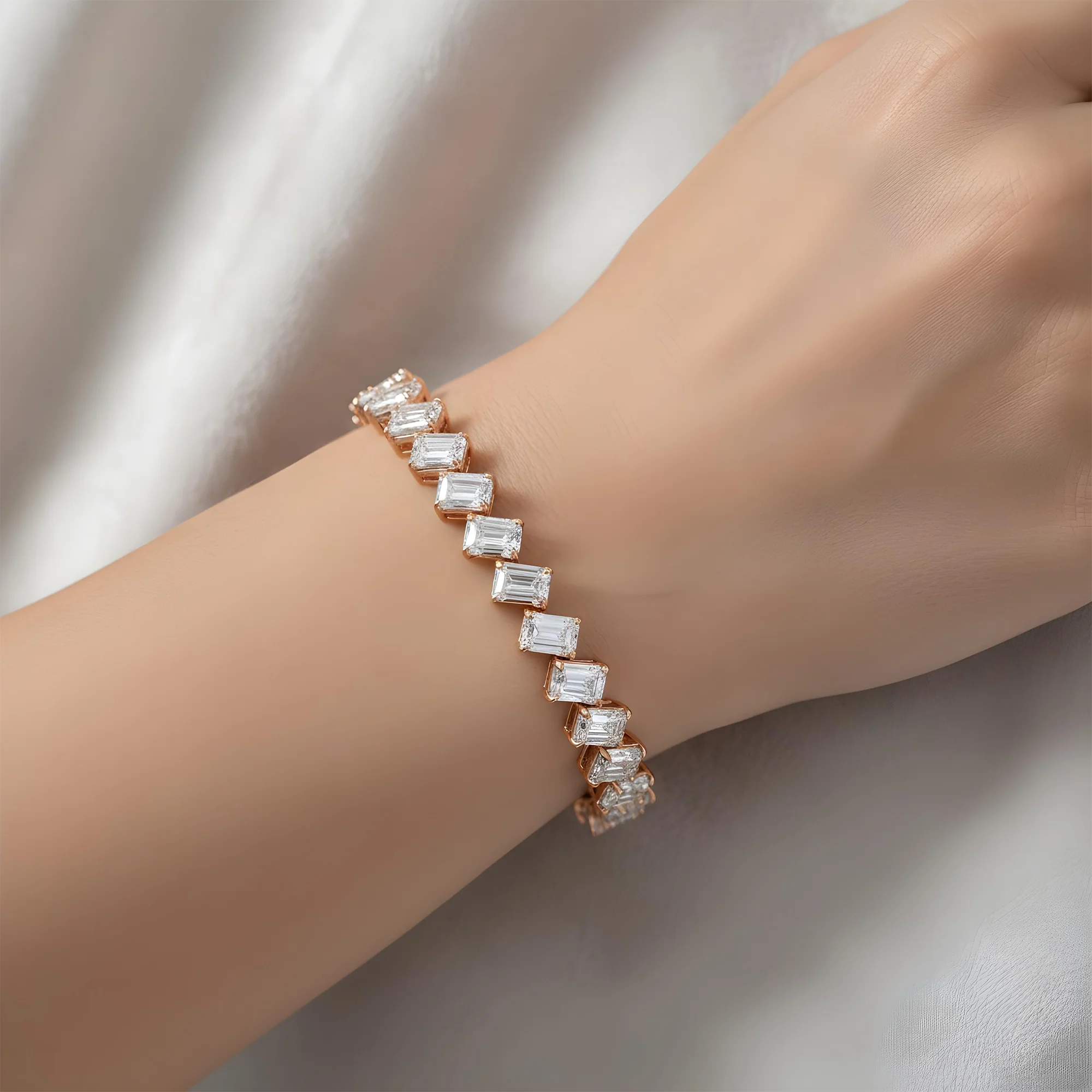 14K White Gold Emerald Cut Diamond Tennis Bracelet 14.39ct - Image 8