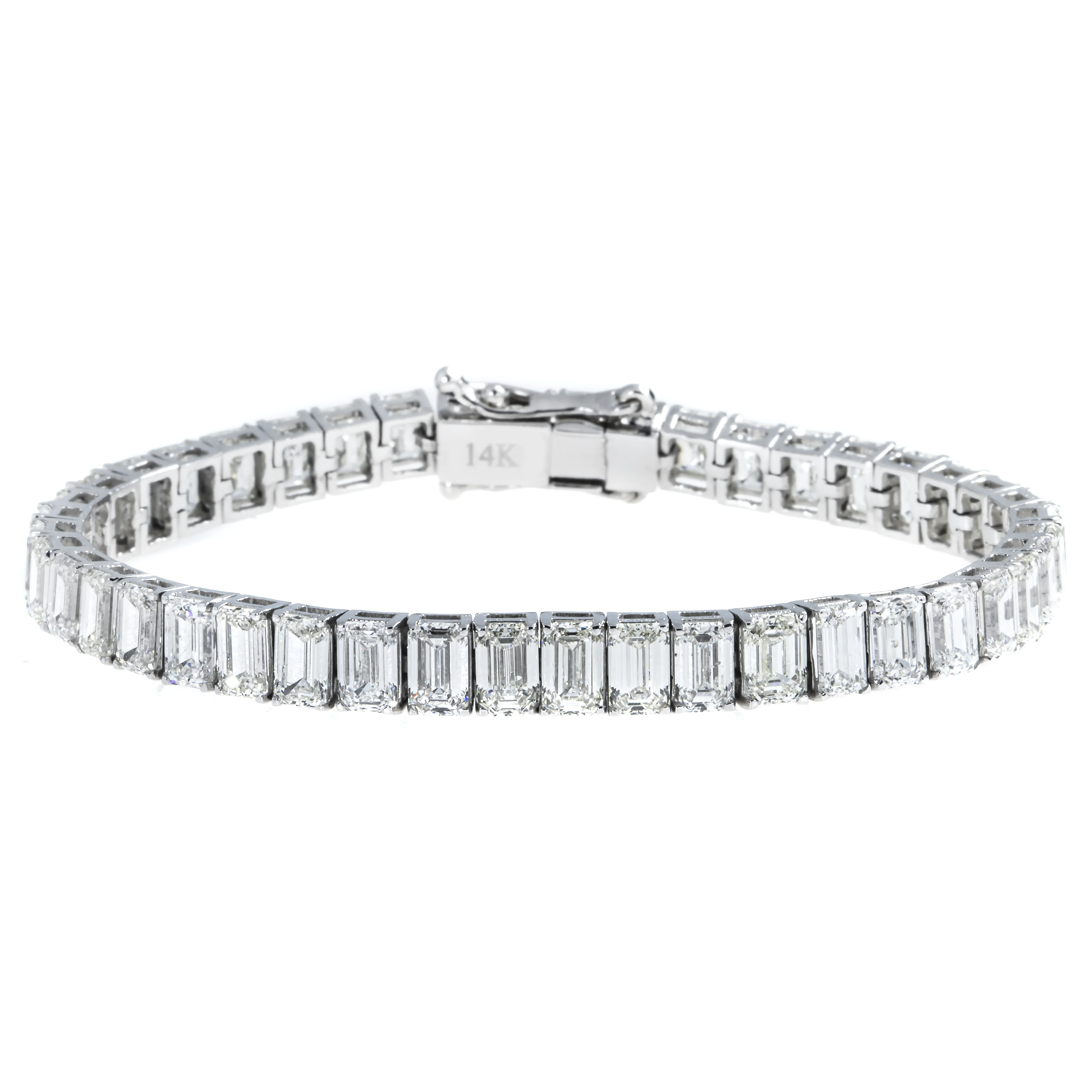 14K White Gold Emerald Cut Diamond Tennis Bracelet 23.54ct