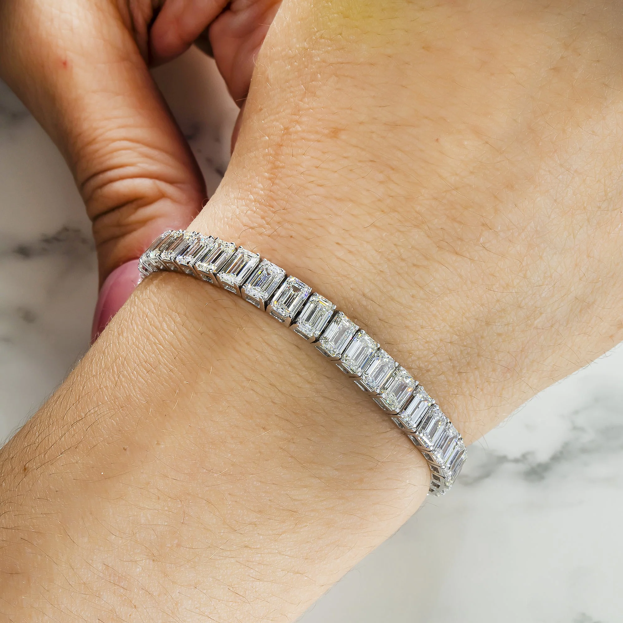 14K White Gold Emerald Cut Diamond Tennis Bracelet 23.54ct - Image 2