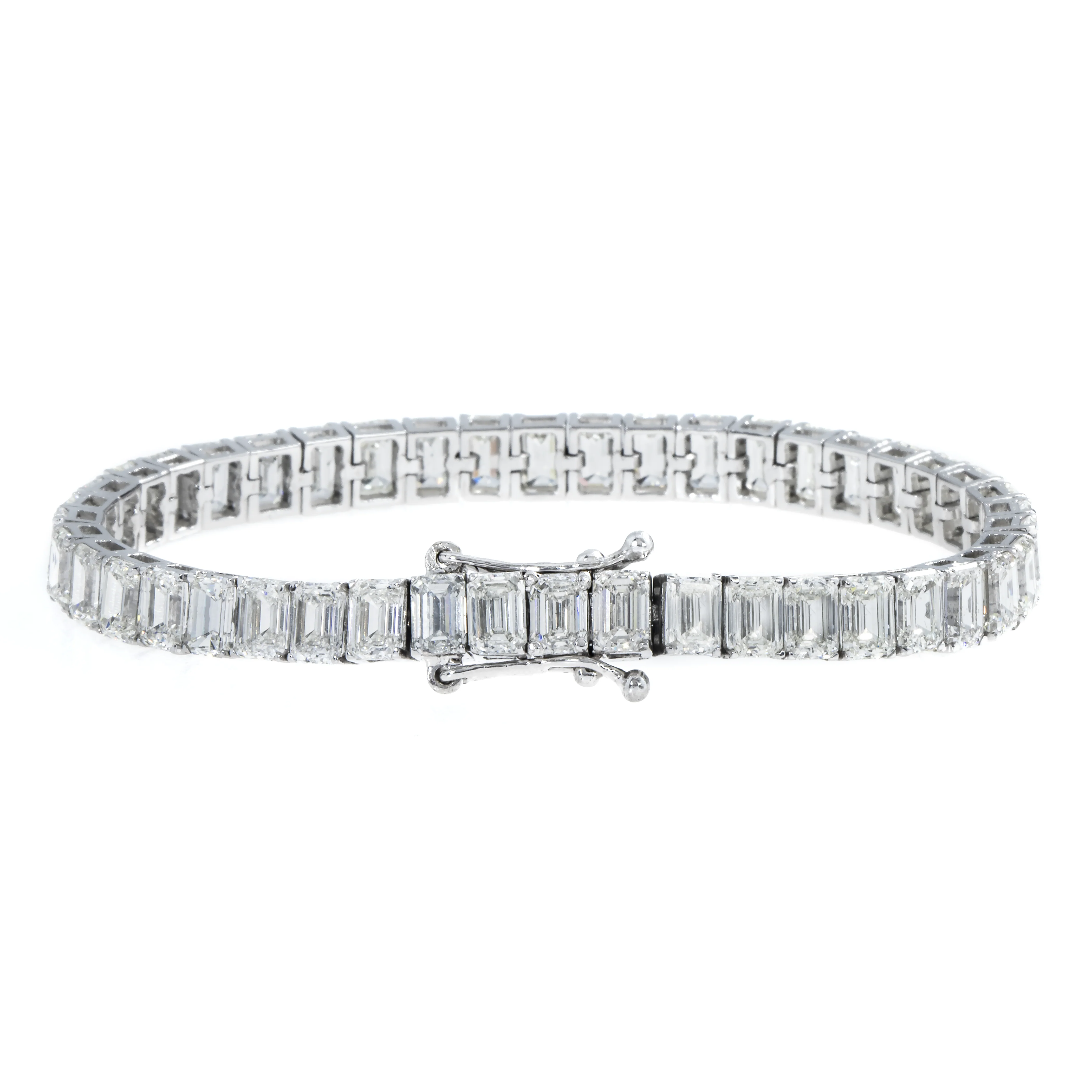 14K White Gold Emerald Cut Diamond Tennis Bracelet 23.54ct - Image 4