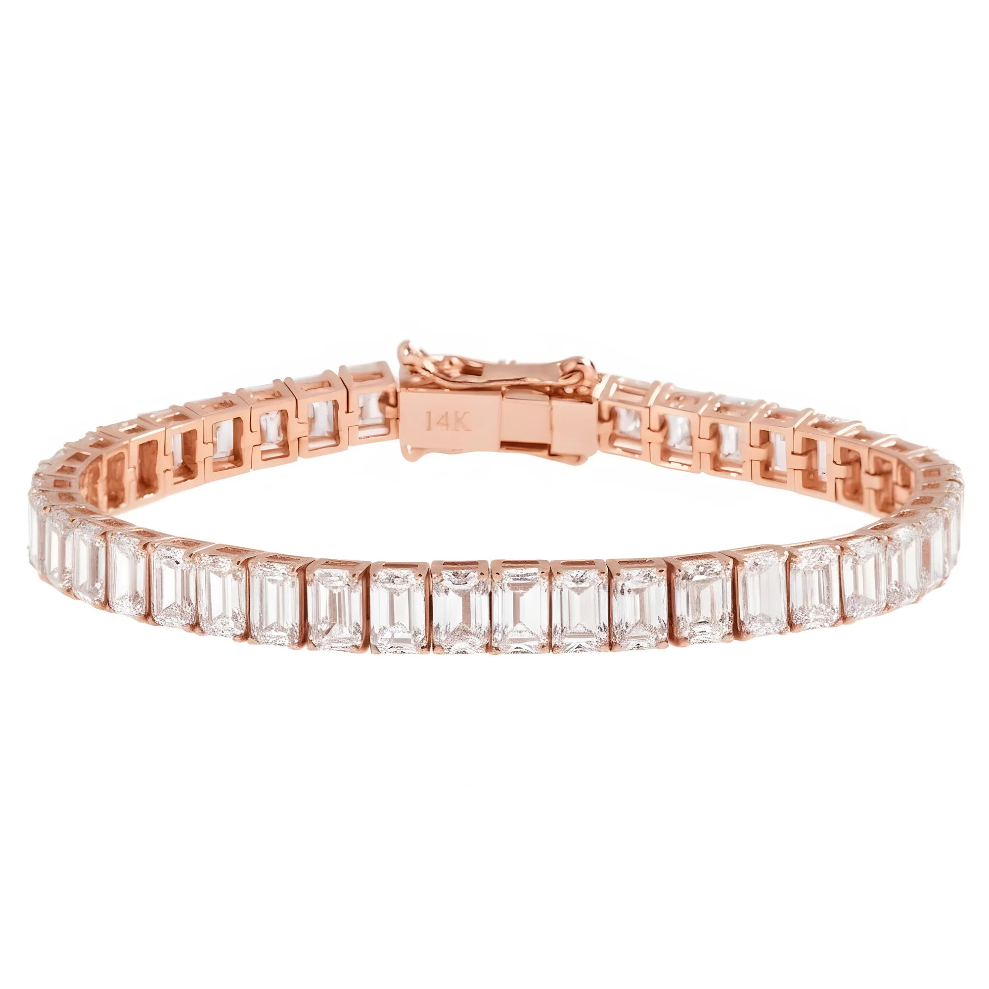 14K White Gold Emerald Cut Diamond Tennis Bracelet 23.54ct - Image 7