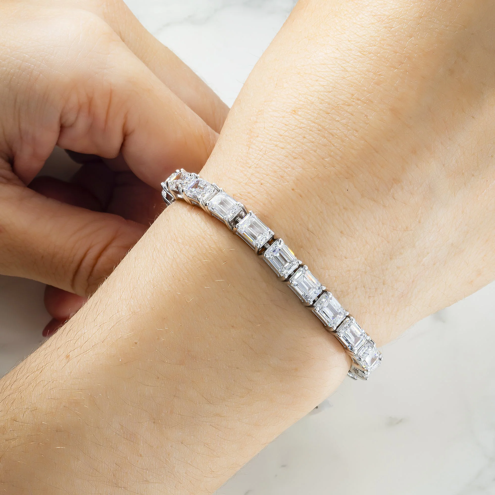 14K White Gold Emerald Cut Diamond Tennis Bracelet 24.21ct - Image 3