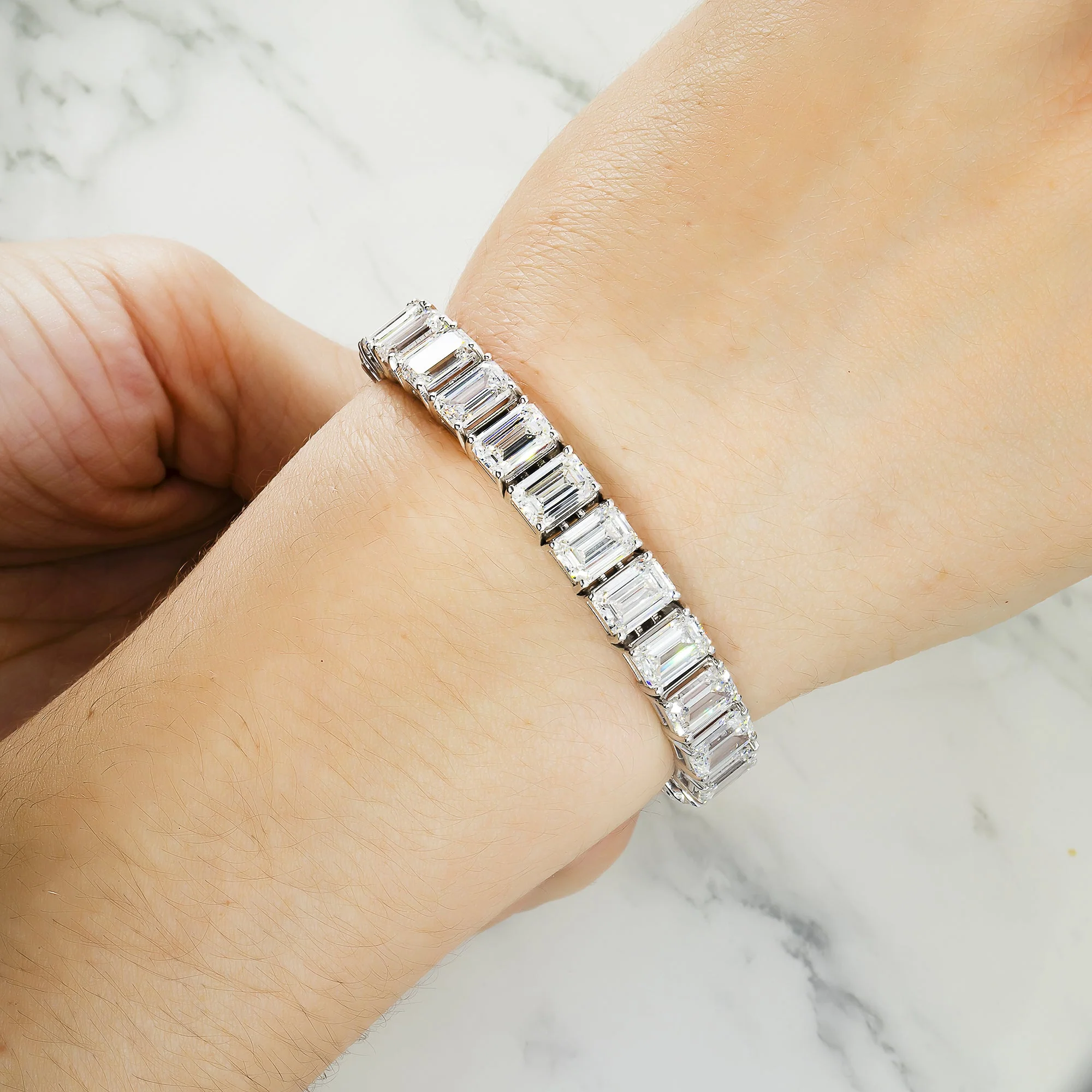 14K White Gold Emerald Cut Diamond Tennis Bracelet 34.93ct - Image 2