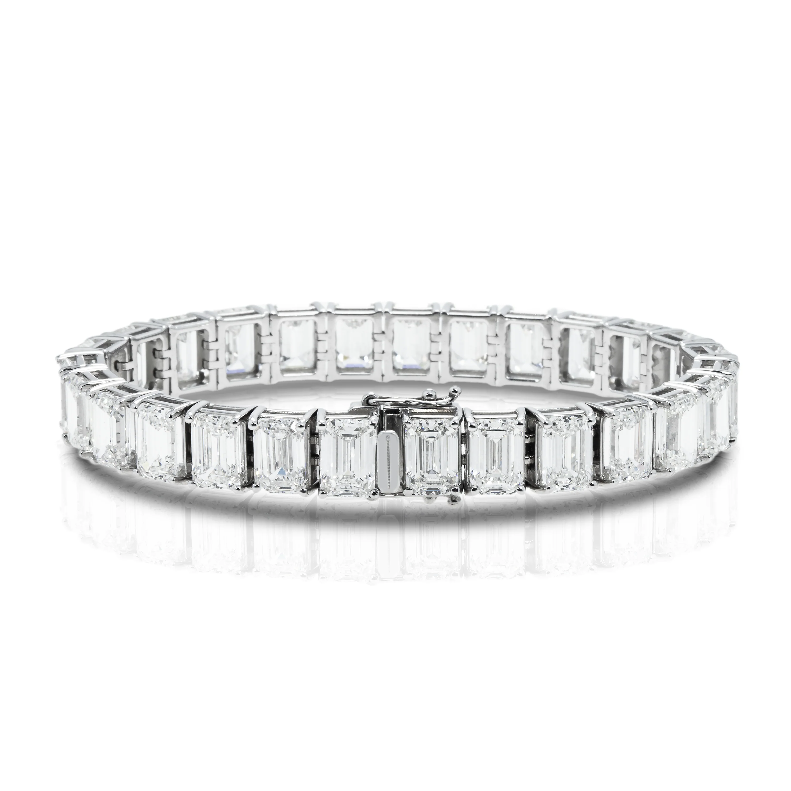 14K White Gold Emerald Cut Diamond Tennis Bracelet 34.93ct - Image 3