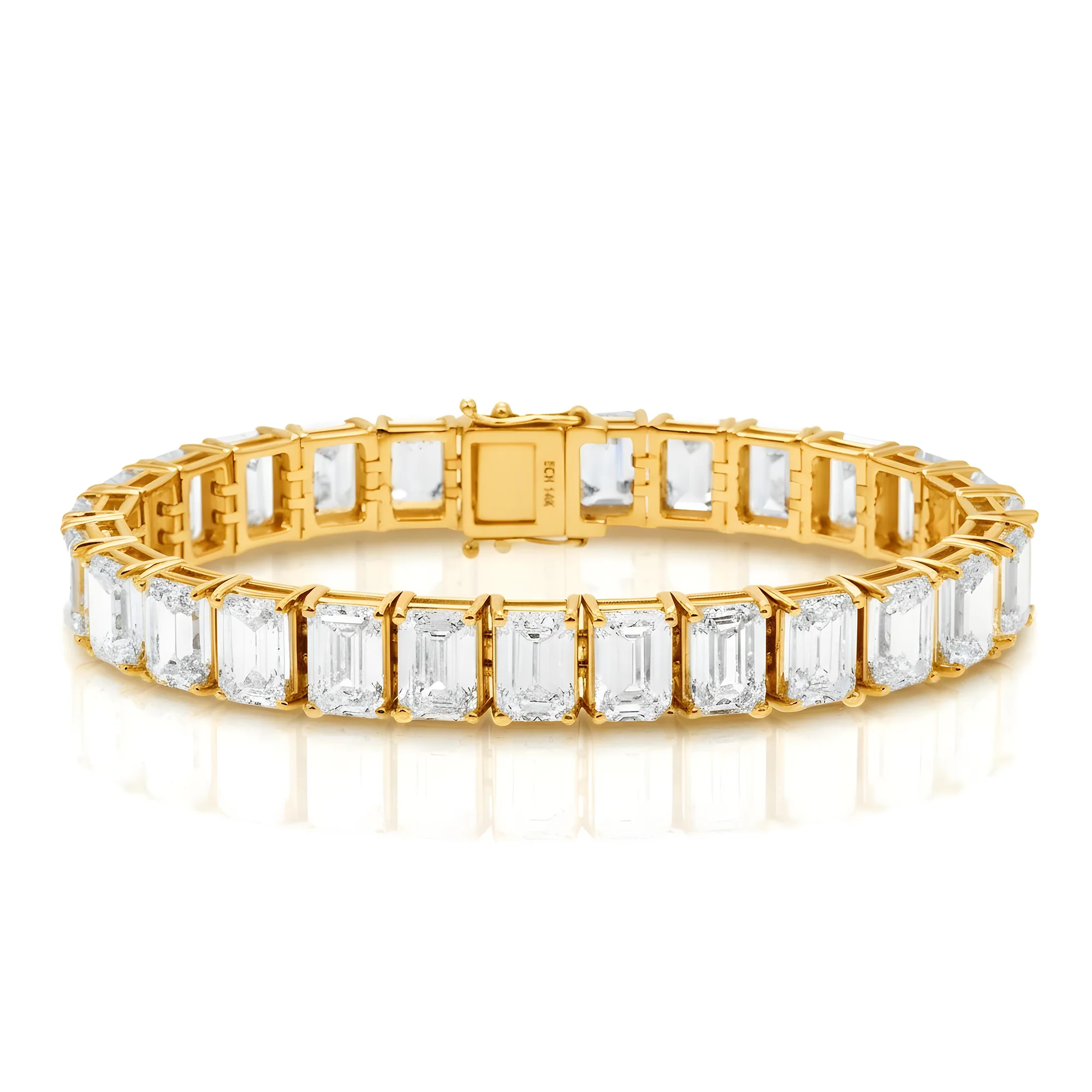 14K White Gold Emerald Cut Diamond Tennis Bracelet 34.93ct - Image 4