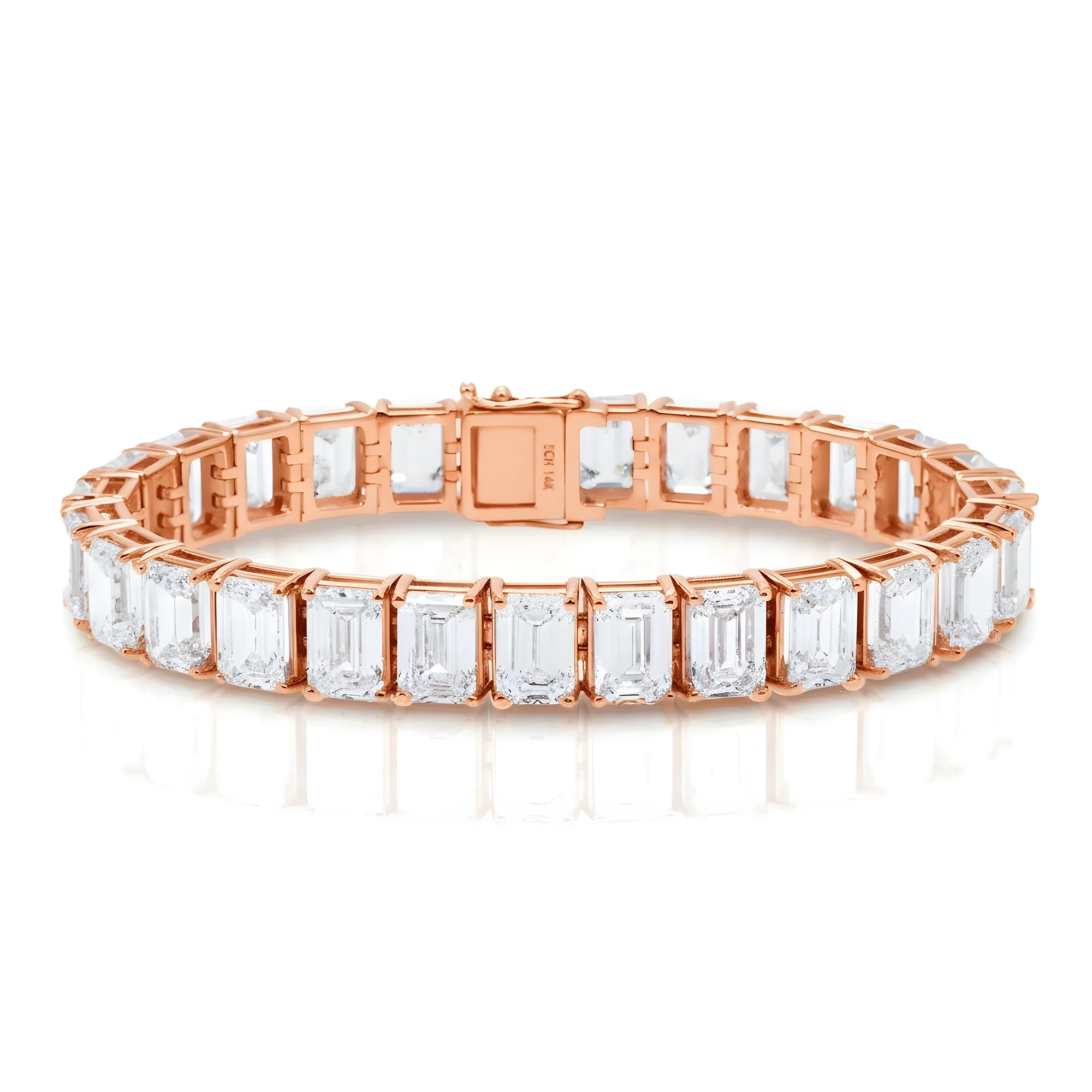 14K White Gold Emerald Cut Diamond Tennis Bracelet 34.93ct - Image 6