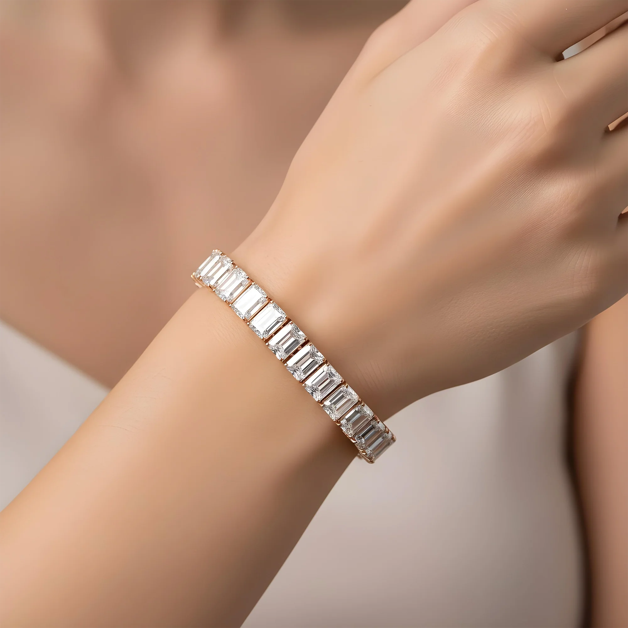 14K White Gold Emerald Cut Diamond Tennis Bracelet 34.93ct - Image 7