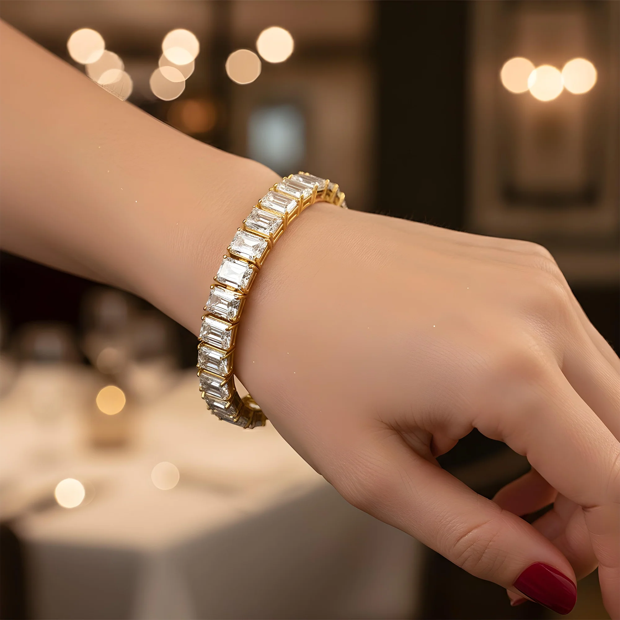 14K White Gold Emerald Cut Diamond Tennis Bracelet 41.75ct - Image 6