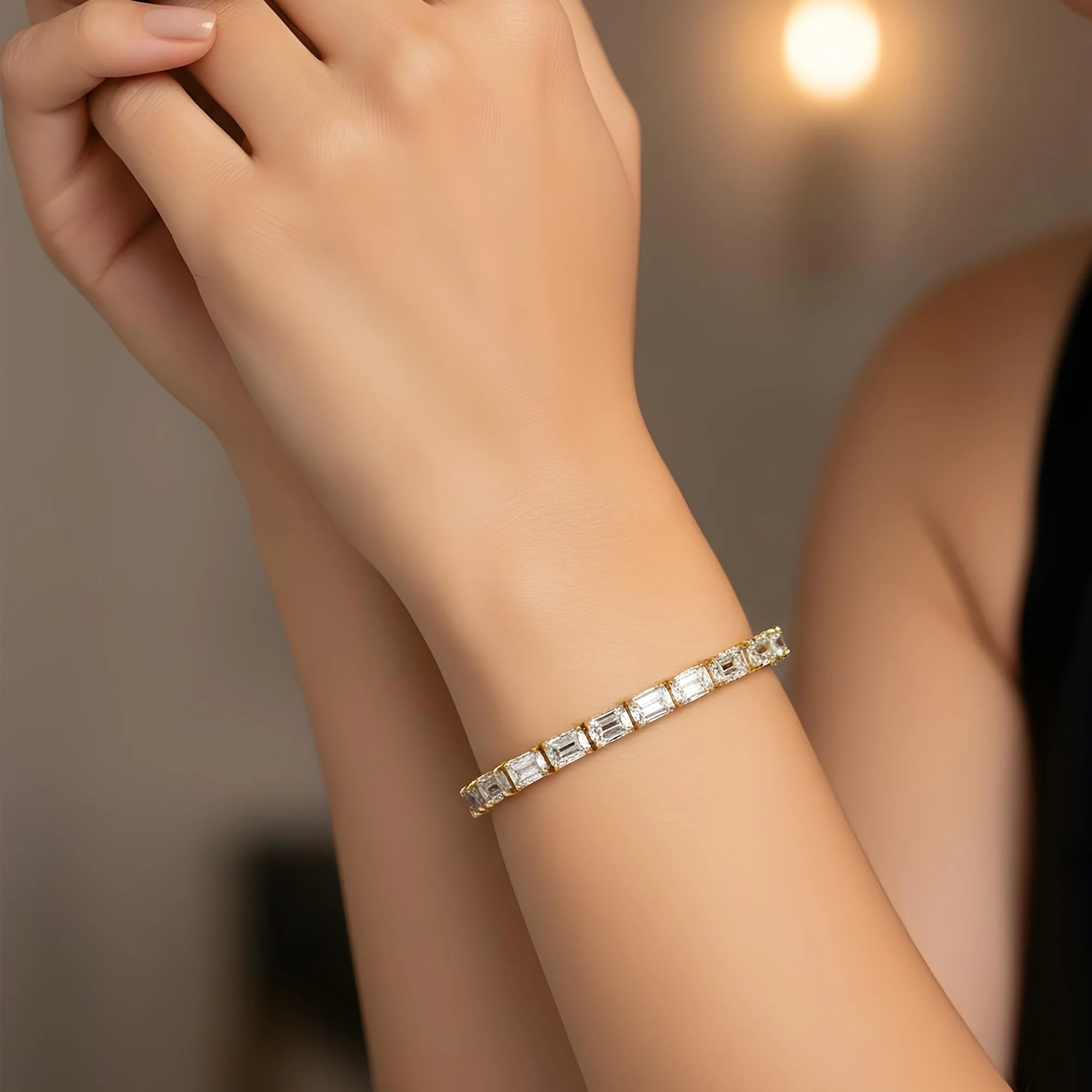 14K White Gold Emerald Cut Diamond Tennis Bracelet 24.21ct - Image 6