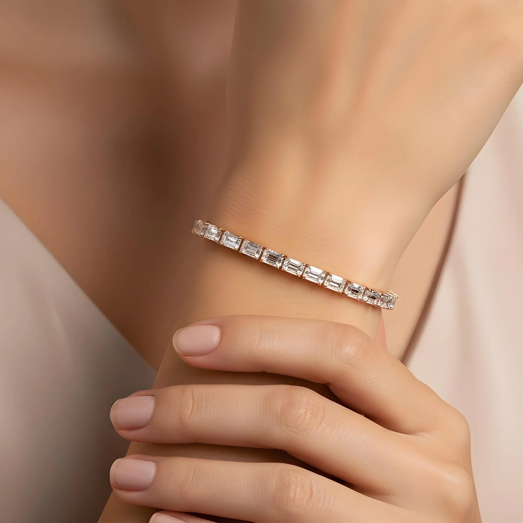 14K White Gold Emerald Cut Diamond Tennis Bracelet 24.21ct - Image 8