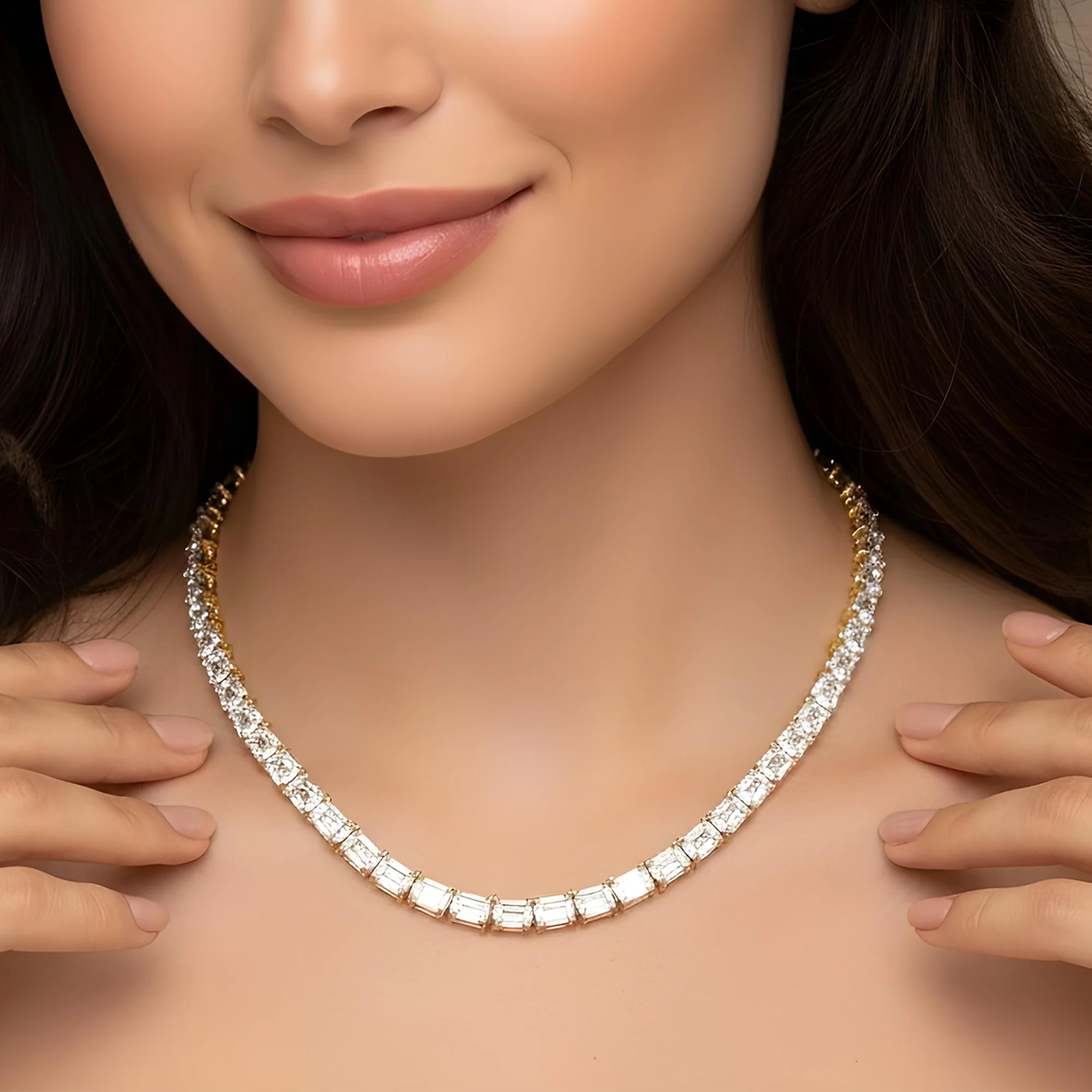 14K White Gold Emerald Cut Diamond Tennis Chain 106.80ct - Image 5