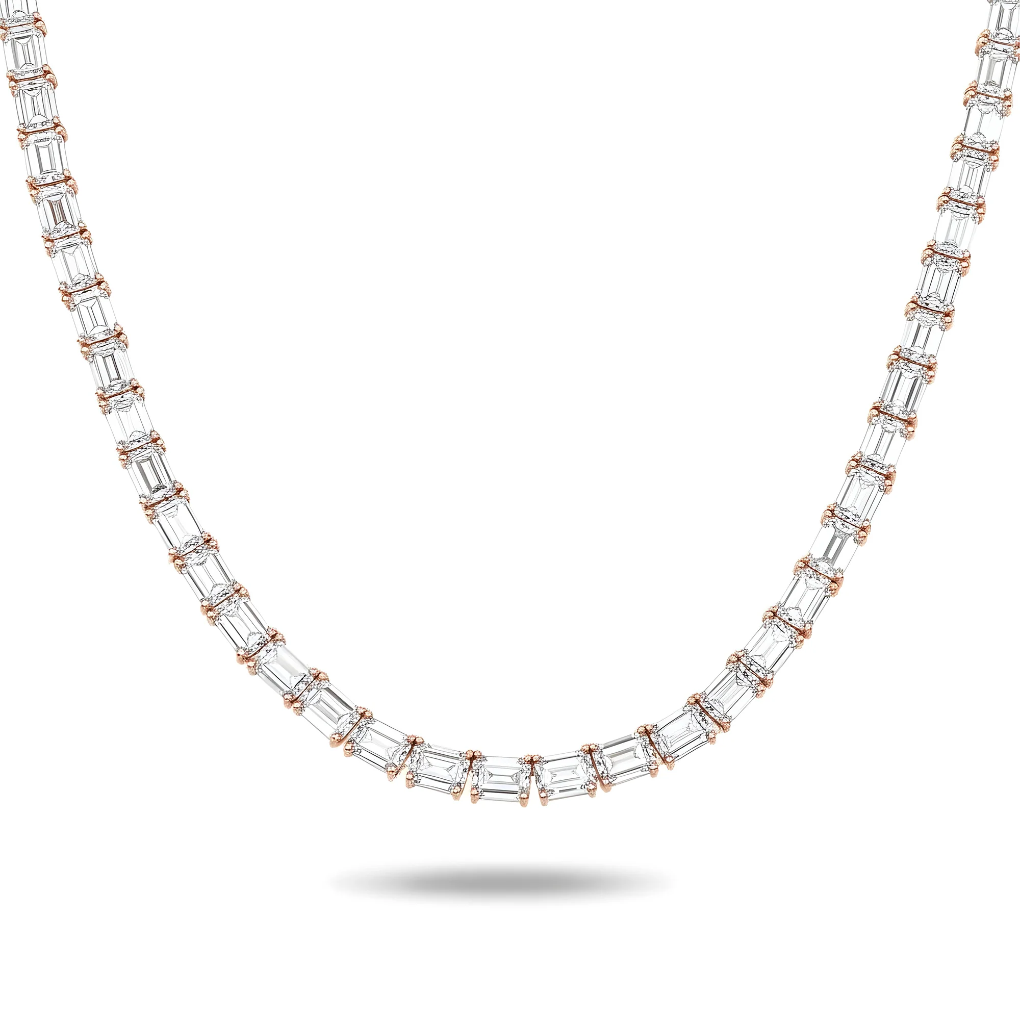 14K White Gold Emerald Cut Diamond Tennis Chain 106.80ct - Image 6