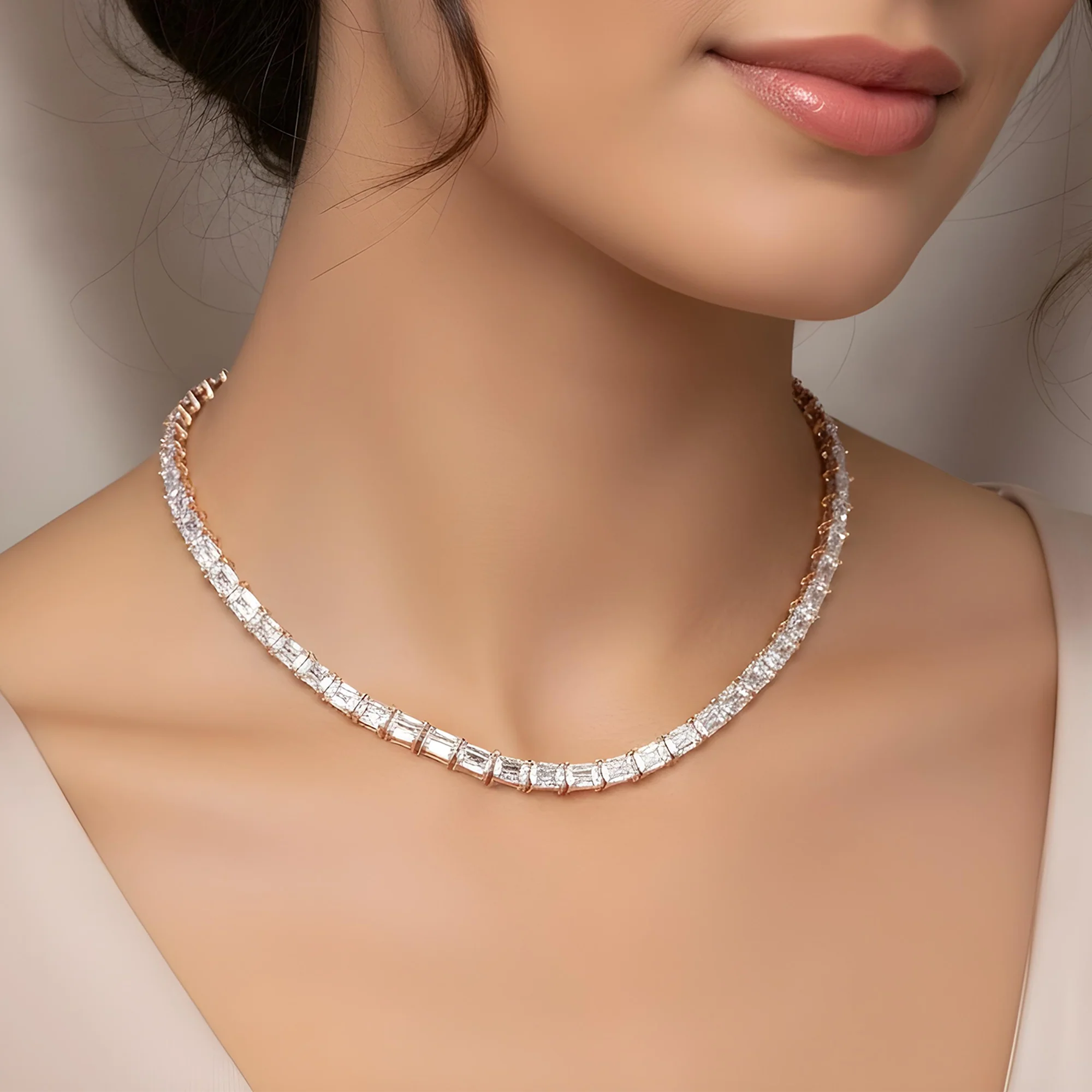 14K White Gold Emerald Cut Diamond Tennis Chain 106.80ct - Image 7