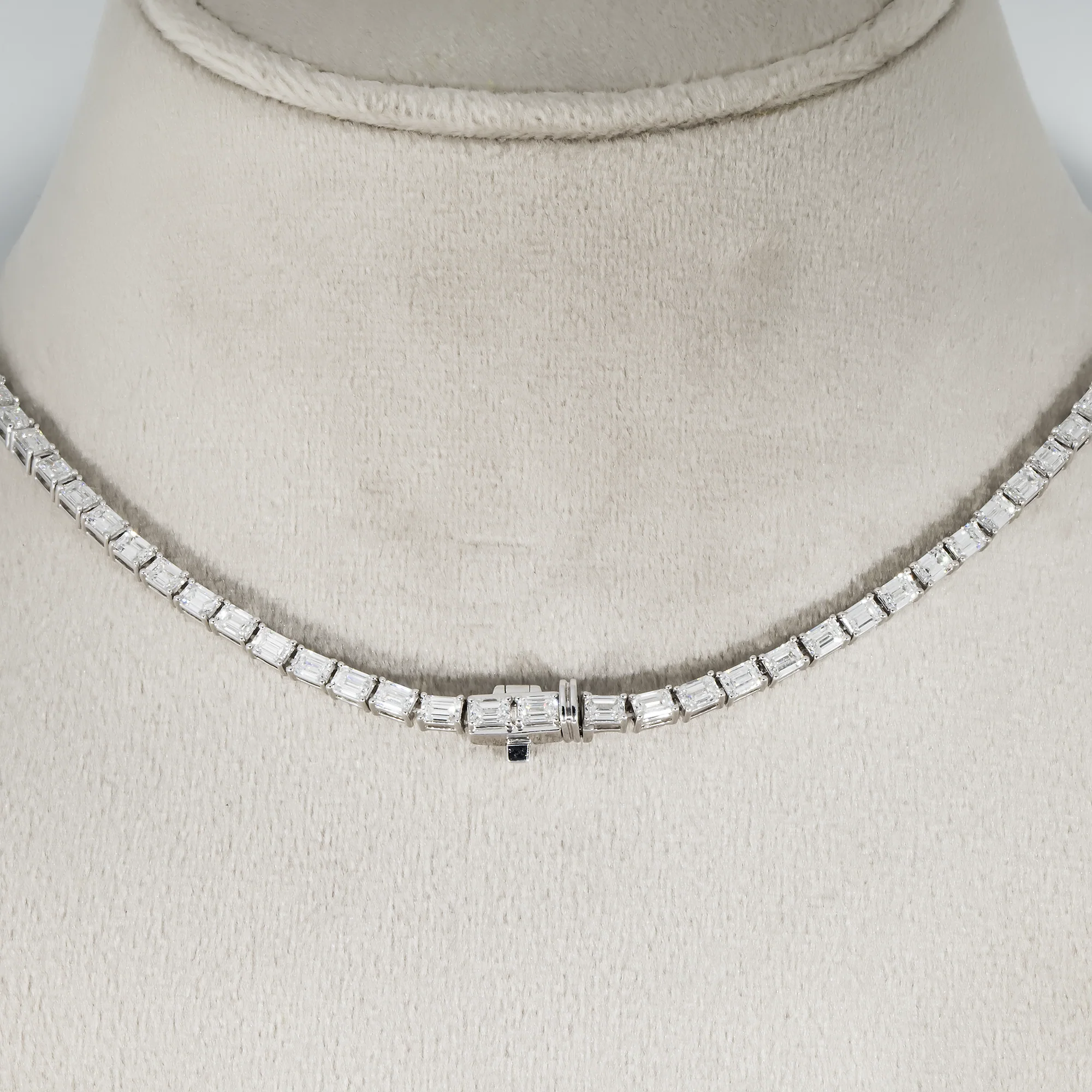 14K White Gold Emerald Cut Diamond Tennis Chain 16.19ct - Image 3