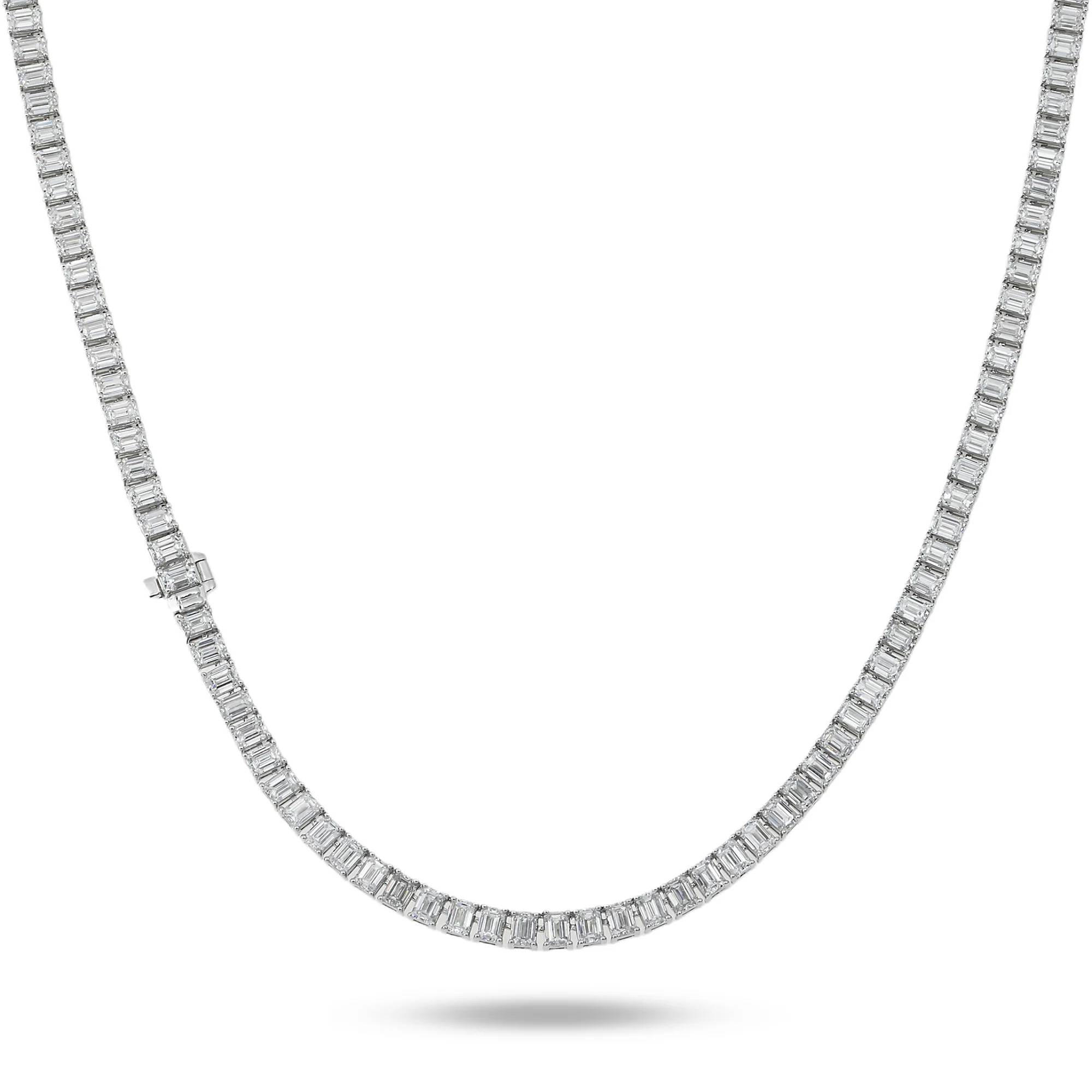 14K White Gold Emerald Cut Diamond Tennis Chain 21.04ct
