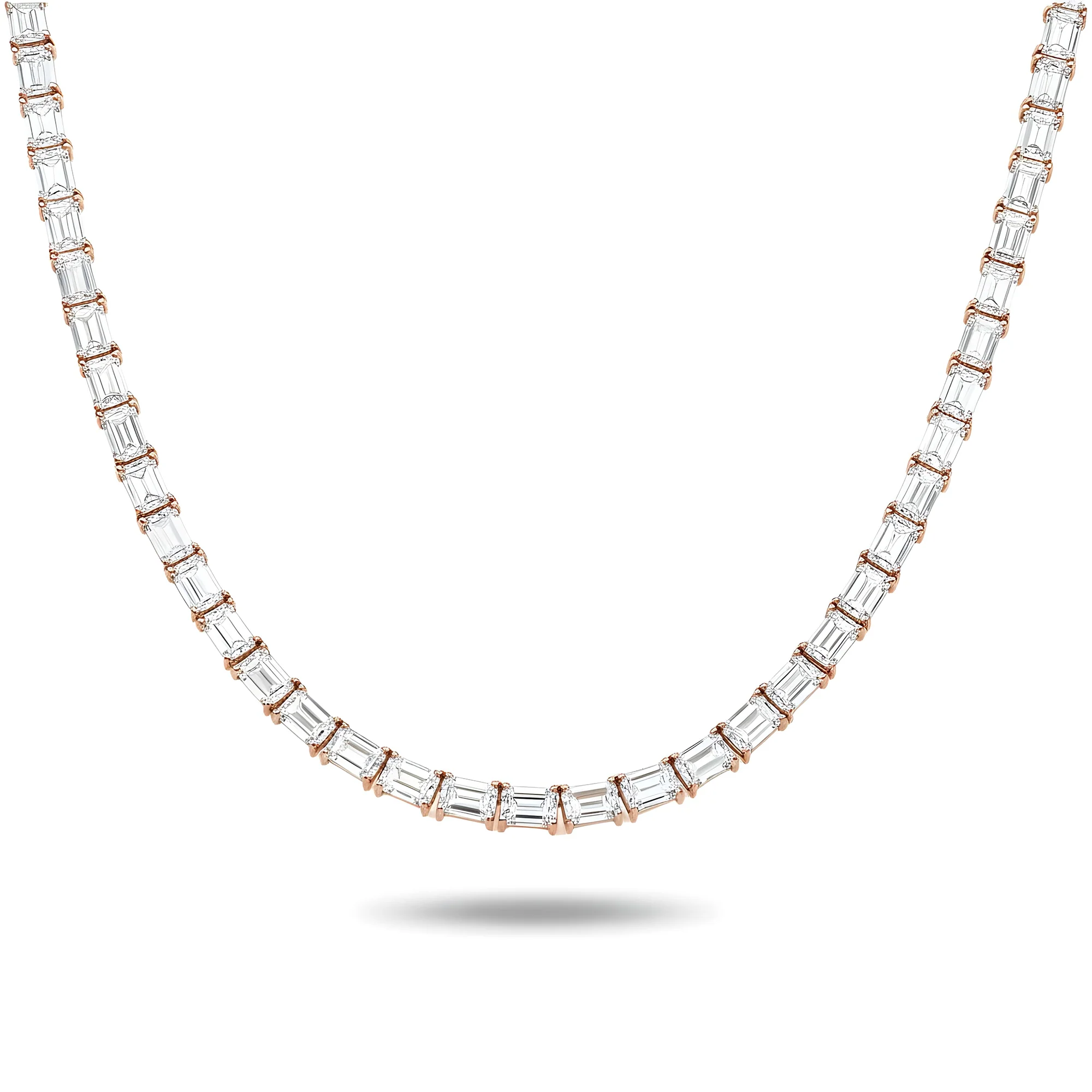 14K White Gold Emerald Cut Diamond Tennis Chain 79.37ct - Image 6