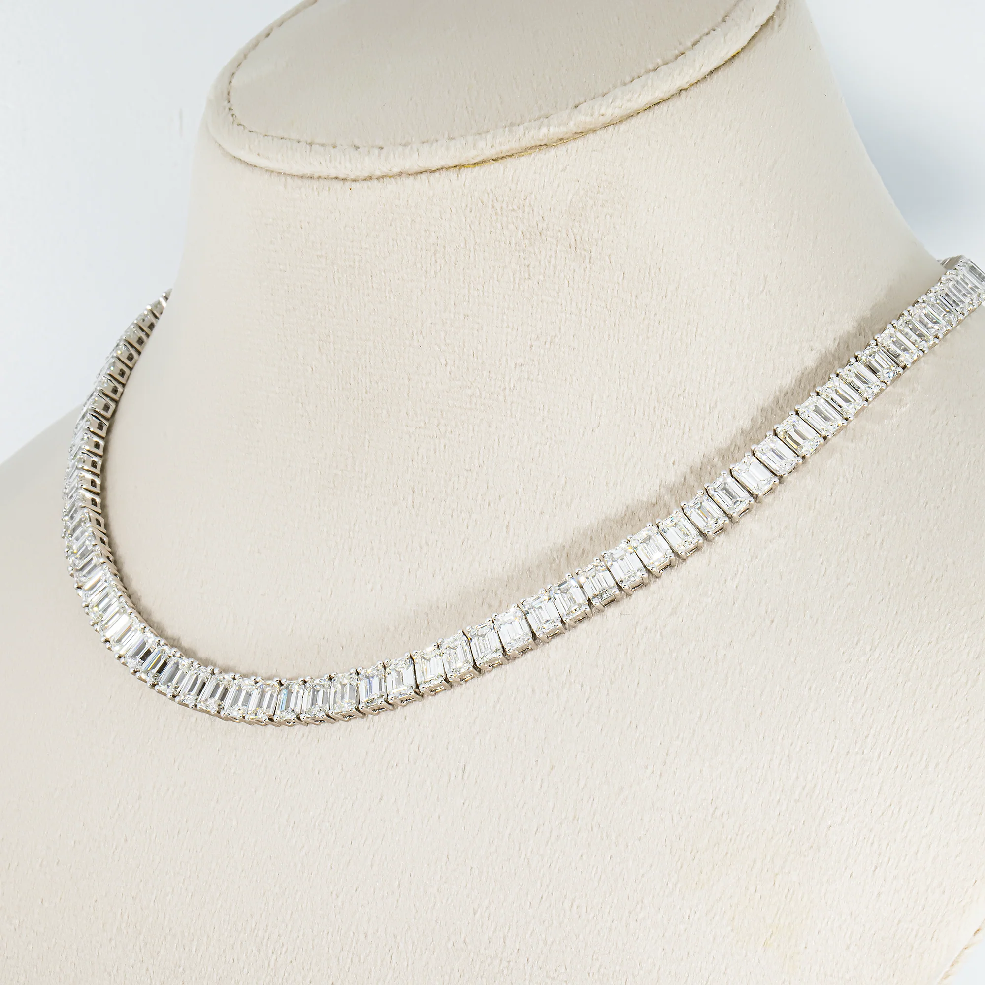 14K White Gold Emerald Cut Diamond Tennis Necklace 48.35ct - Image 2