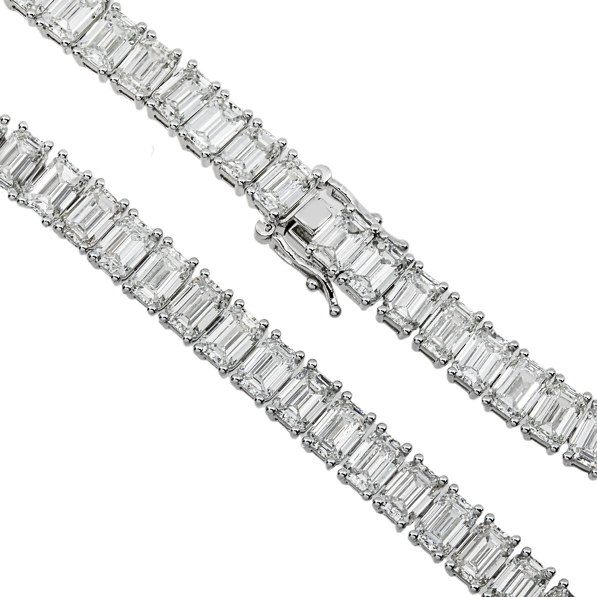 14K White Gold Emerald Cut Diamond Tennis Necklace 48.35ct - Image 4
