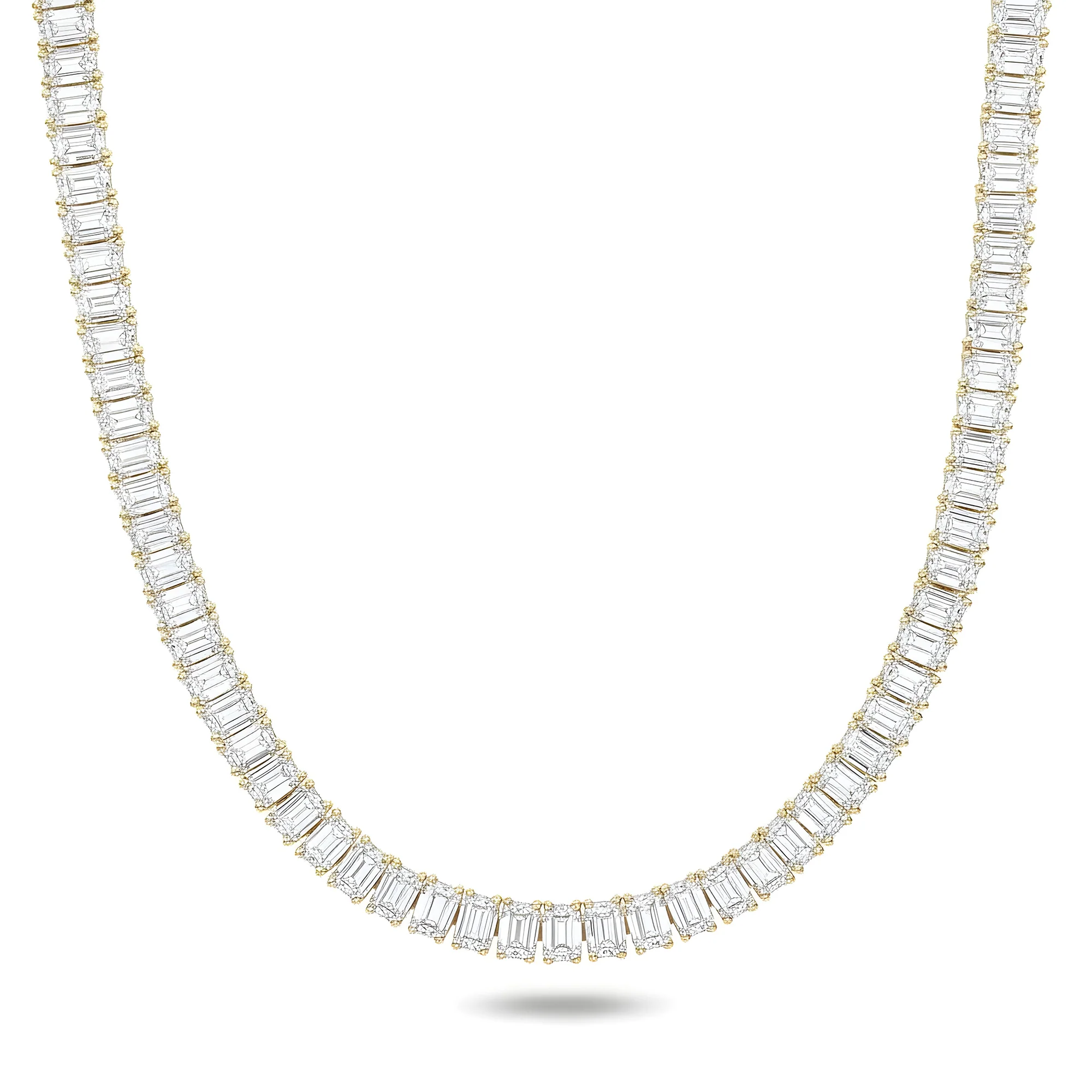 14K White Gold Emerald Cut Diamond Tennis Necklace 48.35ct - Image 5