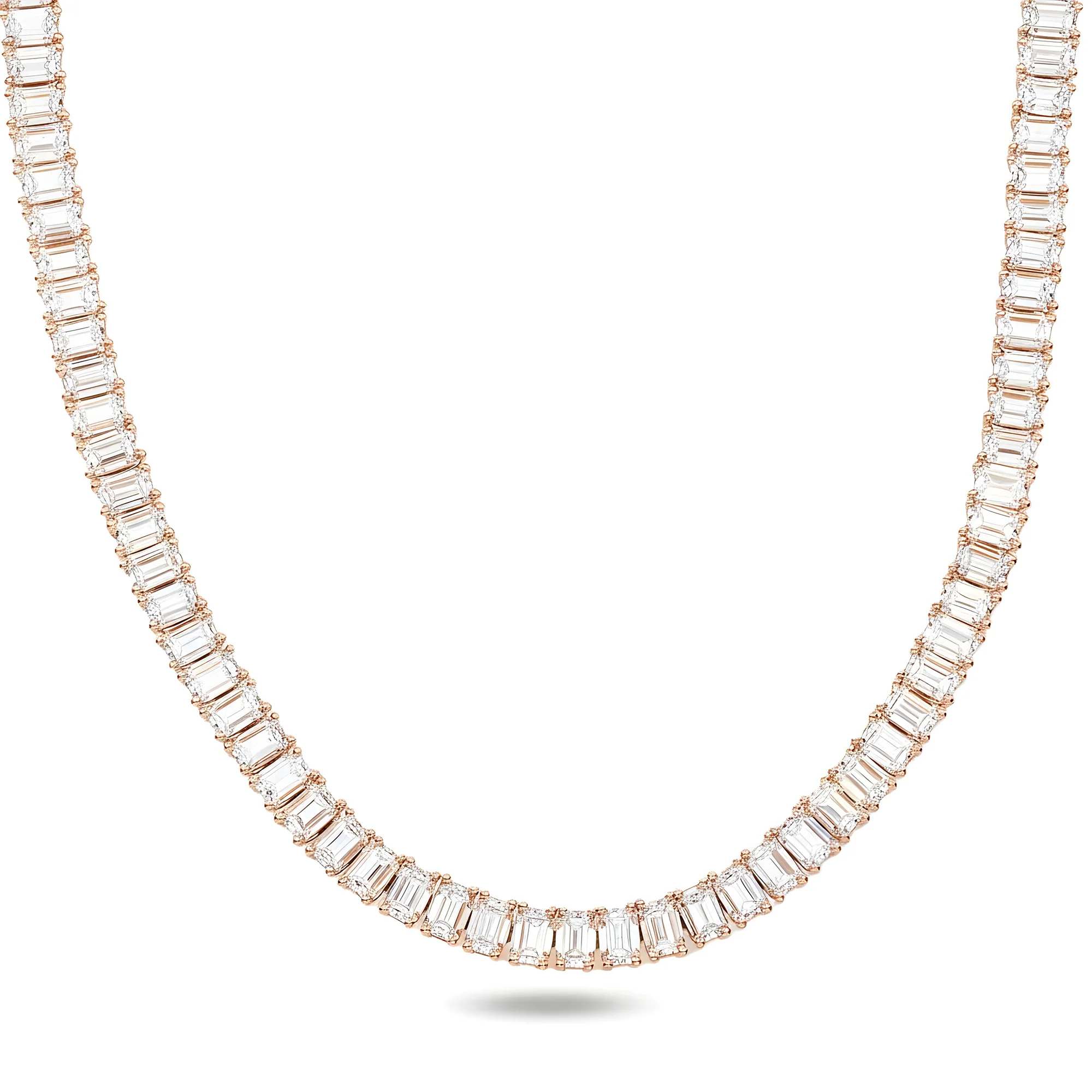 14K White Gold Emerald Cut Diamond Tennis Necklace 48.35ct - Image 7
