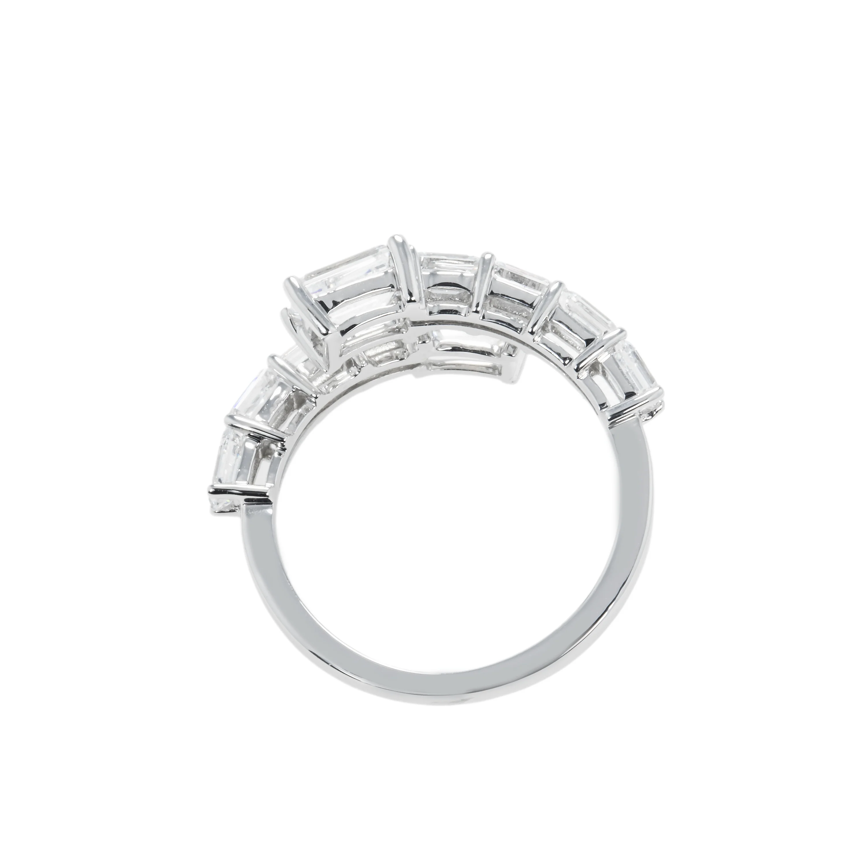 14K White Gold Emerald Cut Diamond Wrap Ring 2.96ct - Image 4